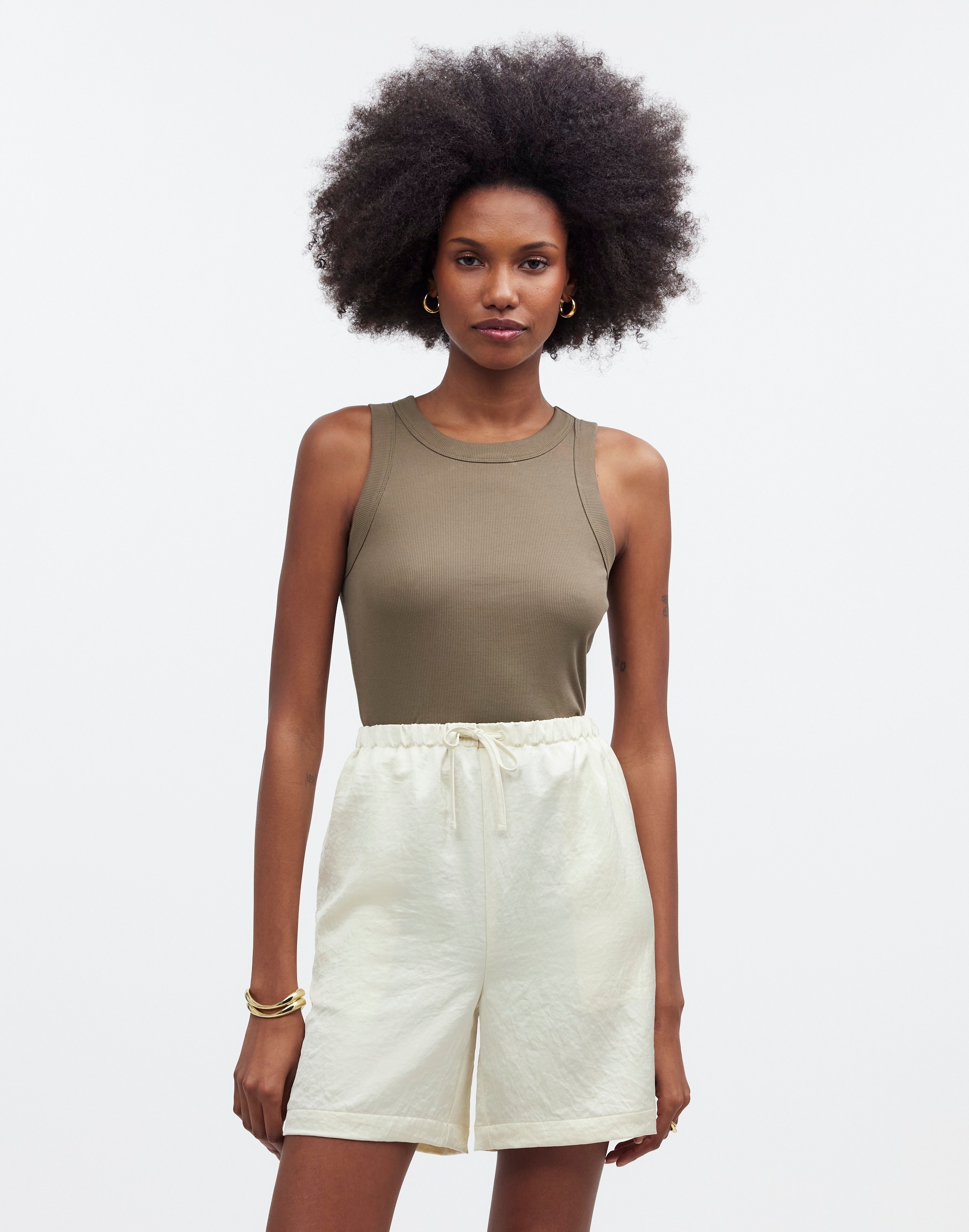 drawstring pull-on shorts in satin