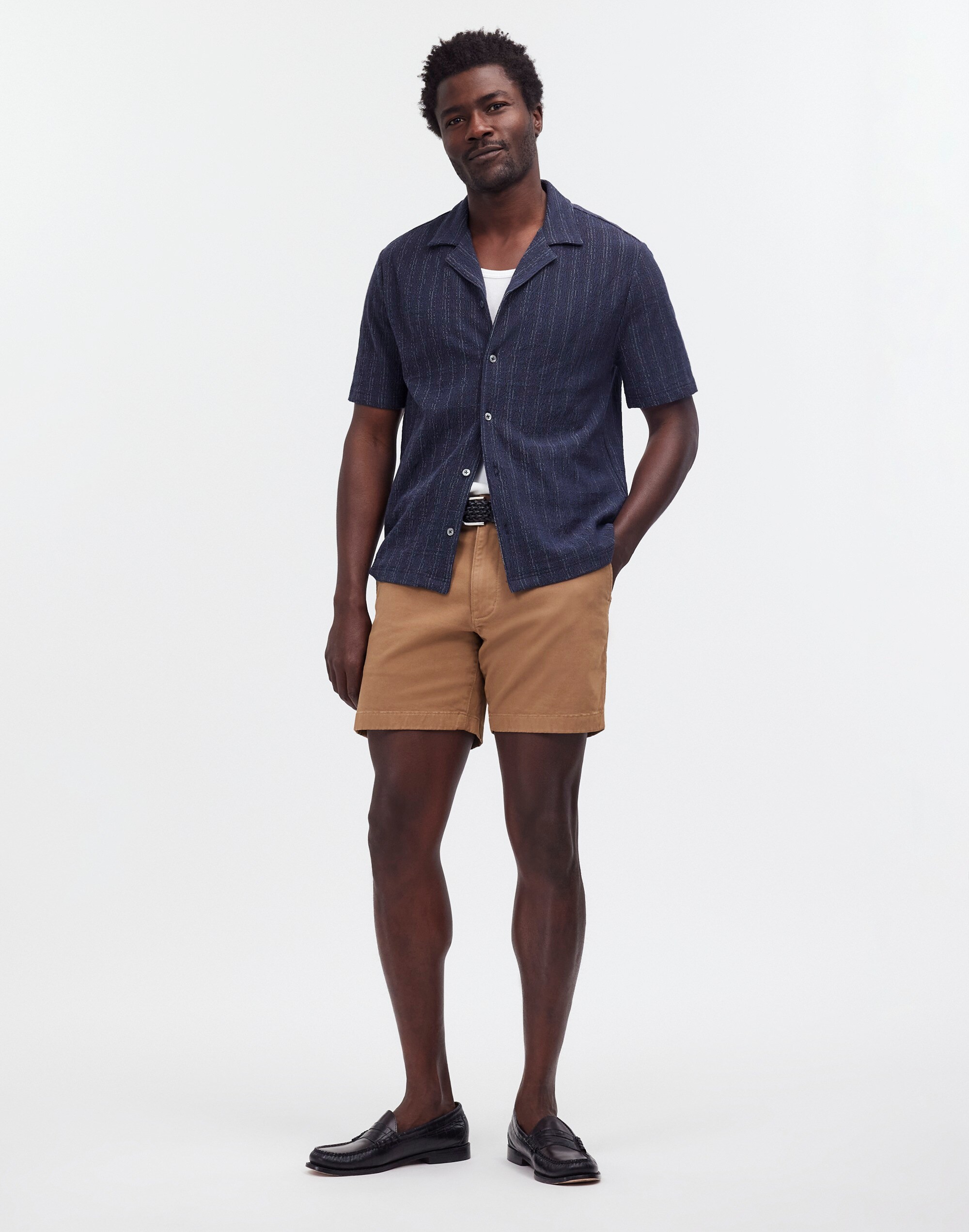 Camp-Collar Knit Polo Shirt in Stripe