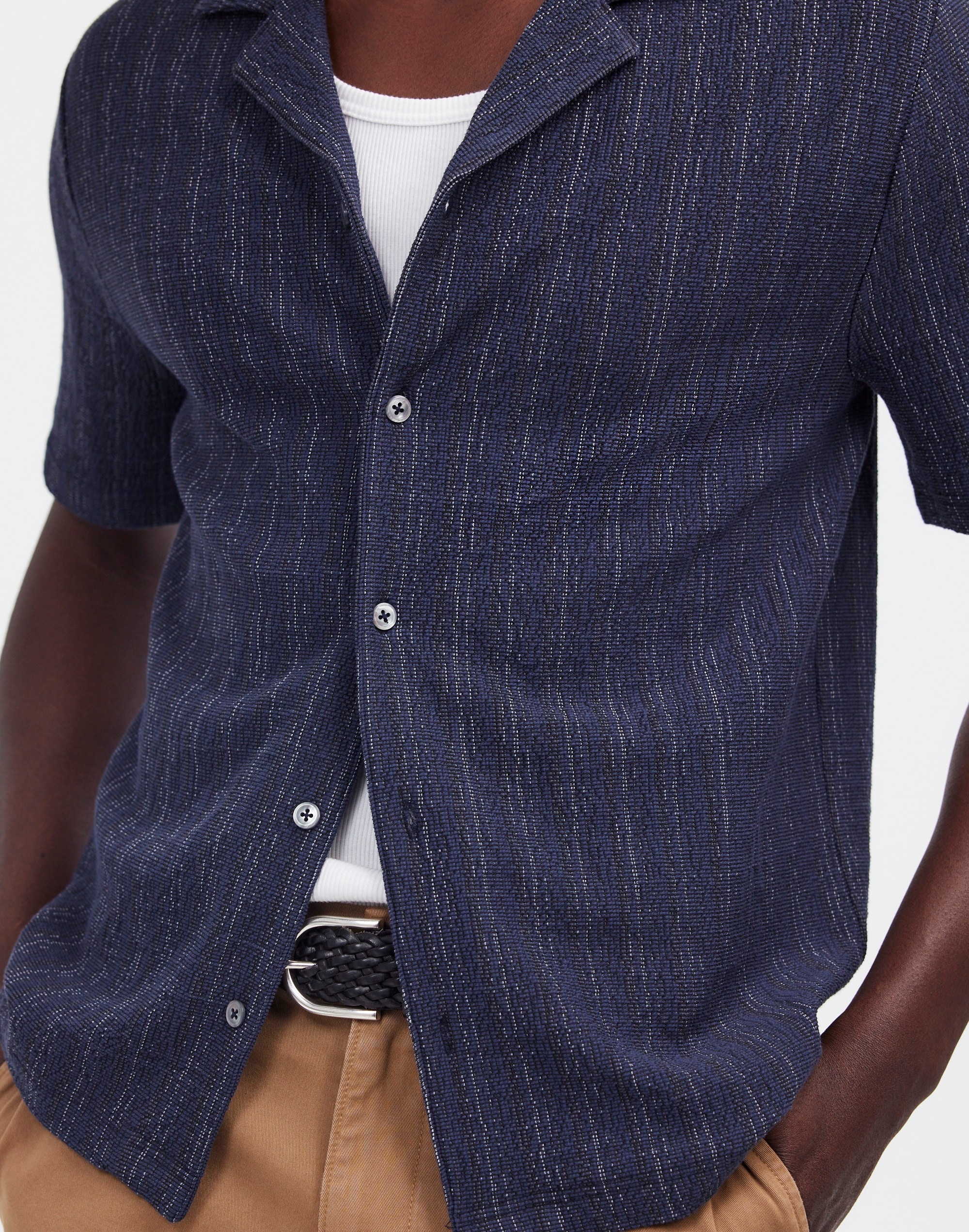 Camp-Collar Knit Polo Shirt in Stripe