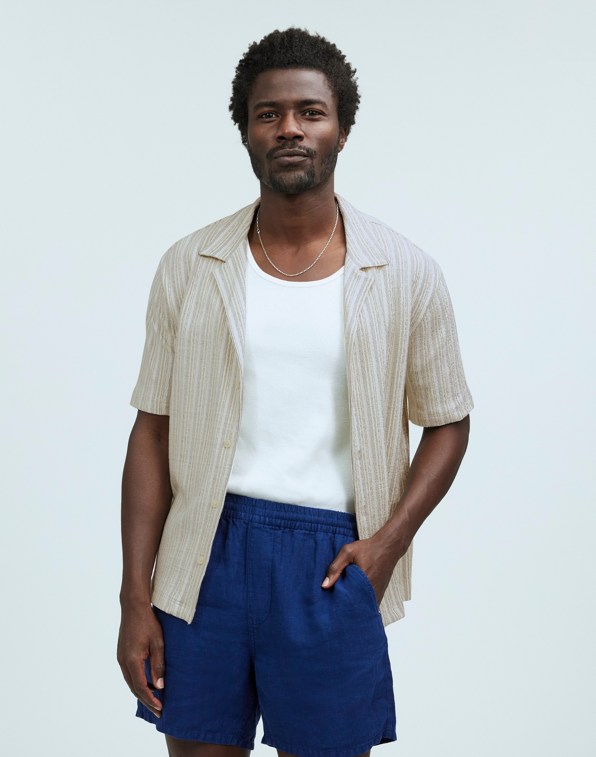 Camp-Collar Knit Polo Shirt in Stripe