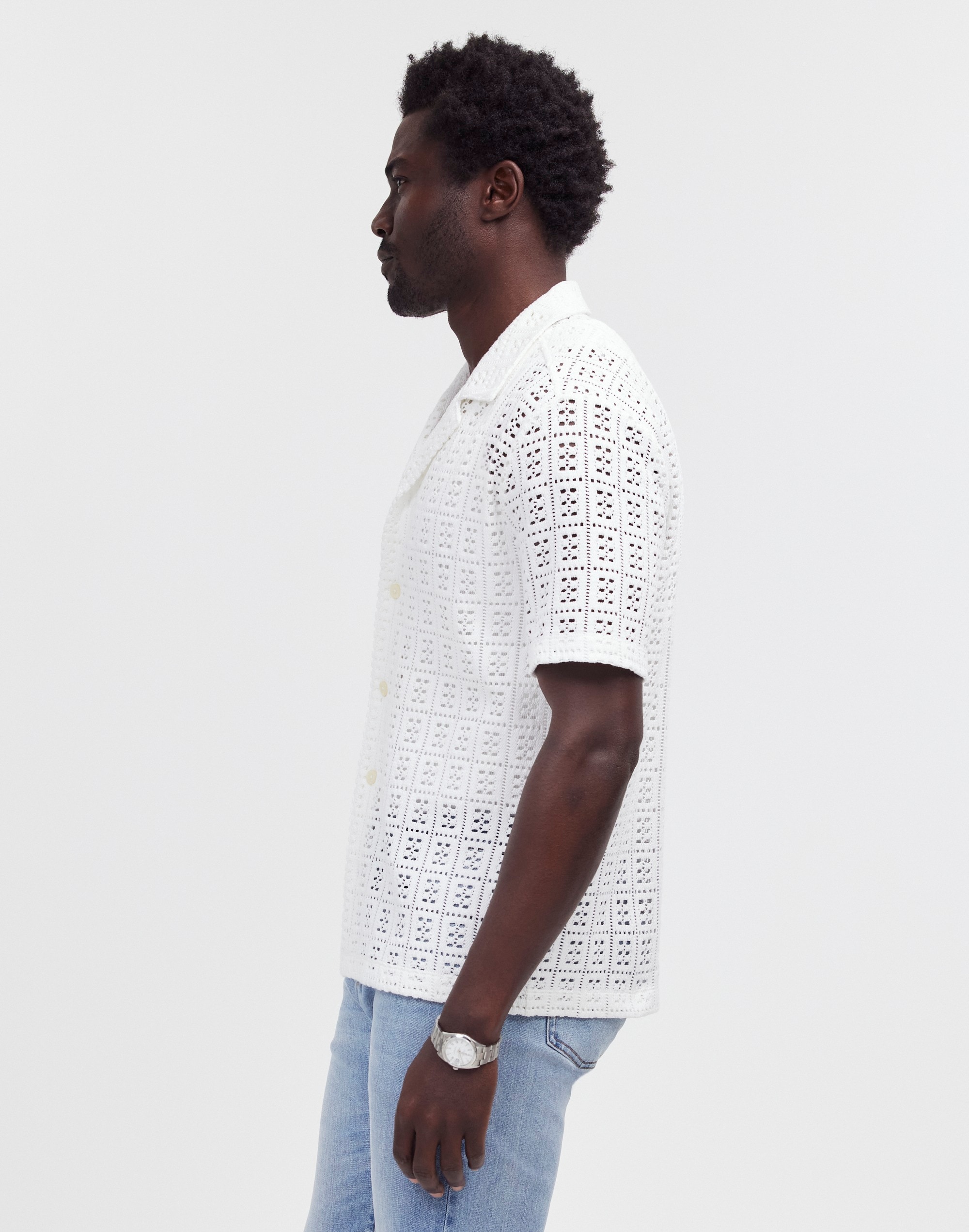Crochet-Stitch Short-Sleeve Shirt