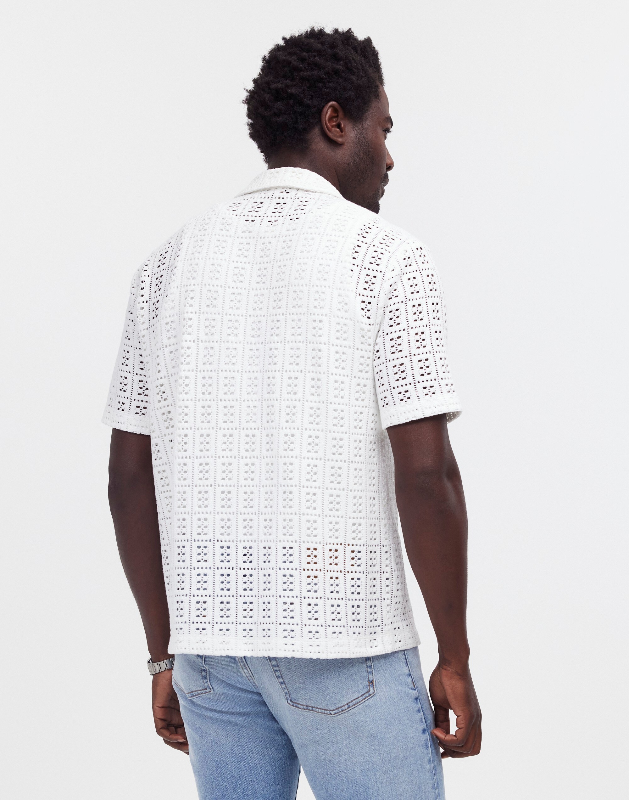 Crochet-Stitch Short-Sleeve Shirt