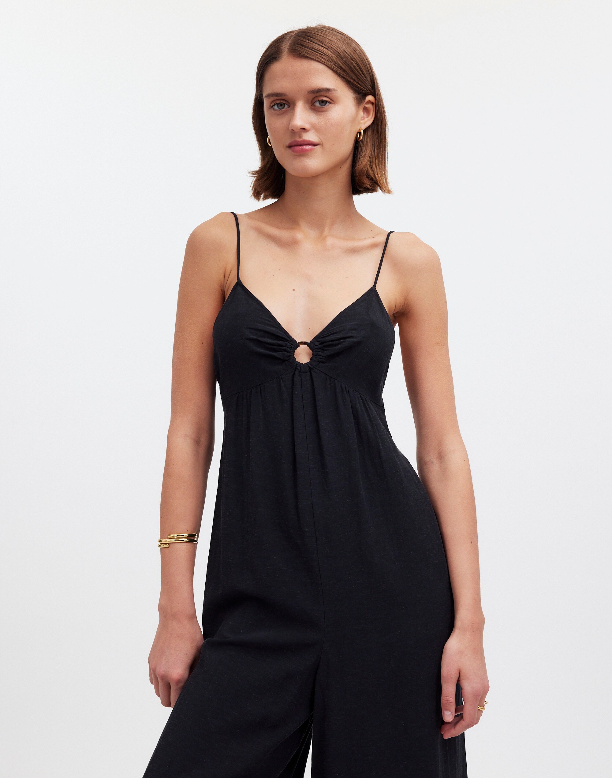 Shop Mw O-ring Wide-leg Cover-up Jumpsuit In True Black