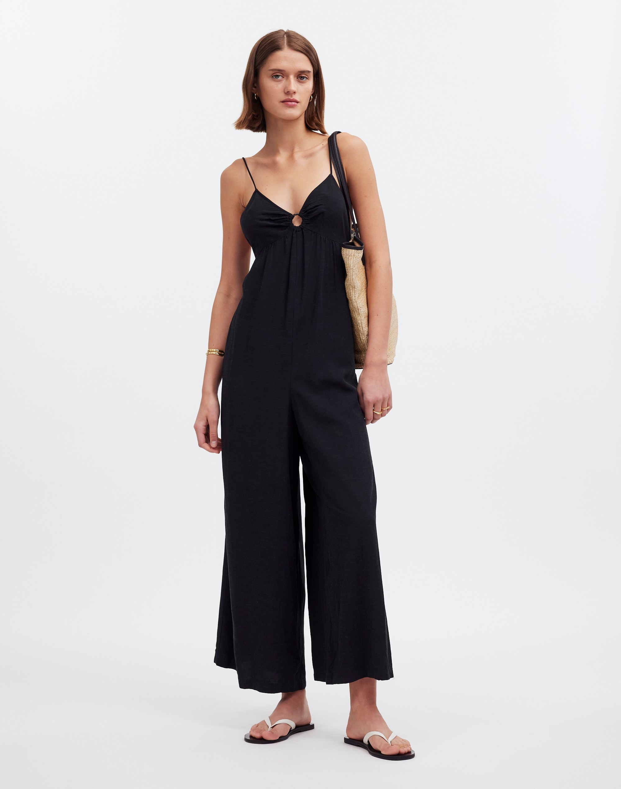Mw O-ring Wide-leg Cover-up Jumpsuit In Black