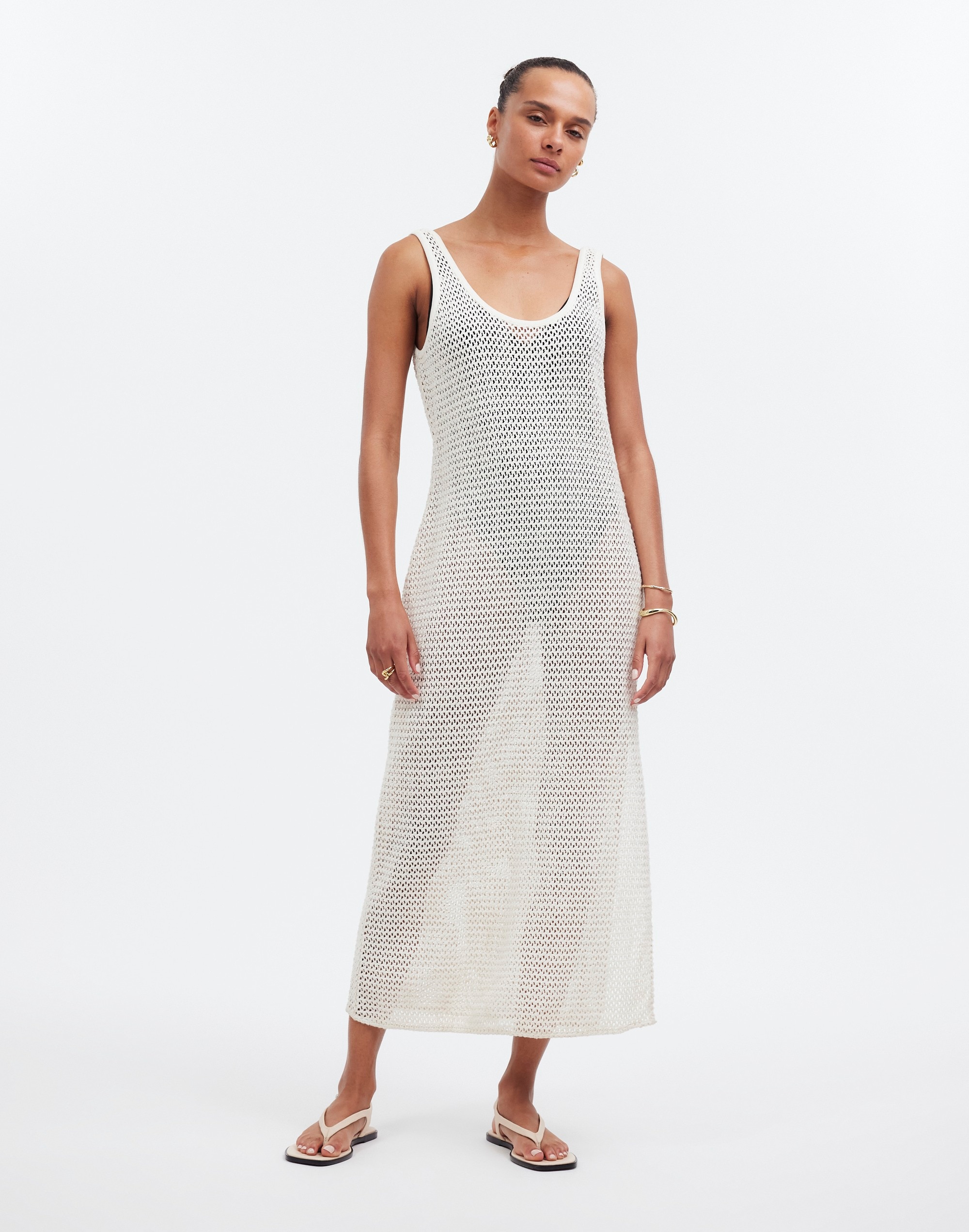 Mw Crochet Sleeveless Maxi Cover-up Dress In White