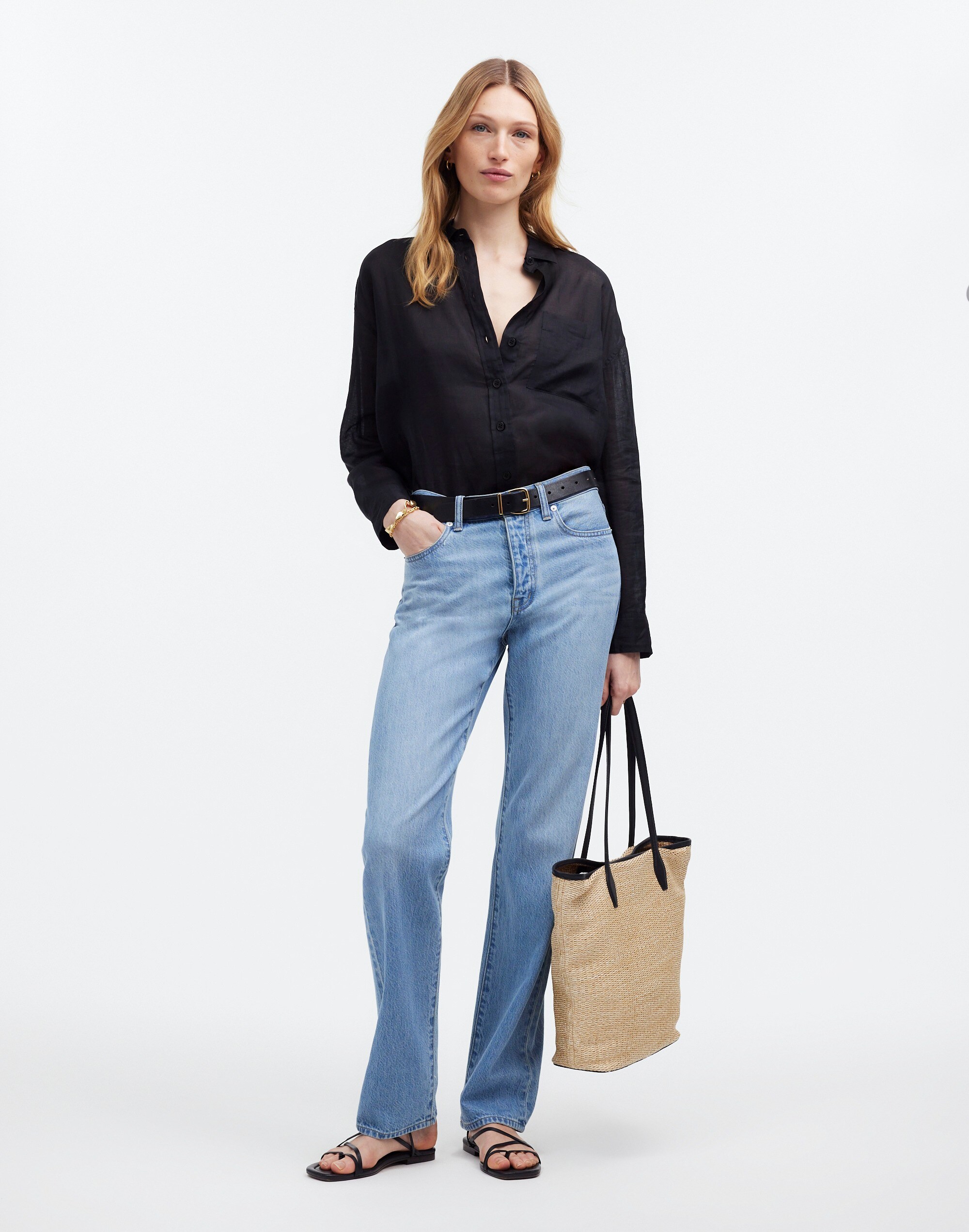 The Oversized Shirt in Ramie in true black image 2