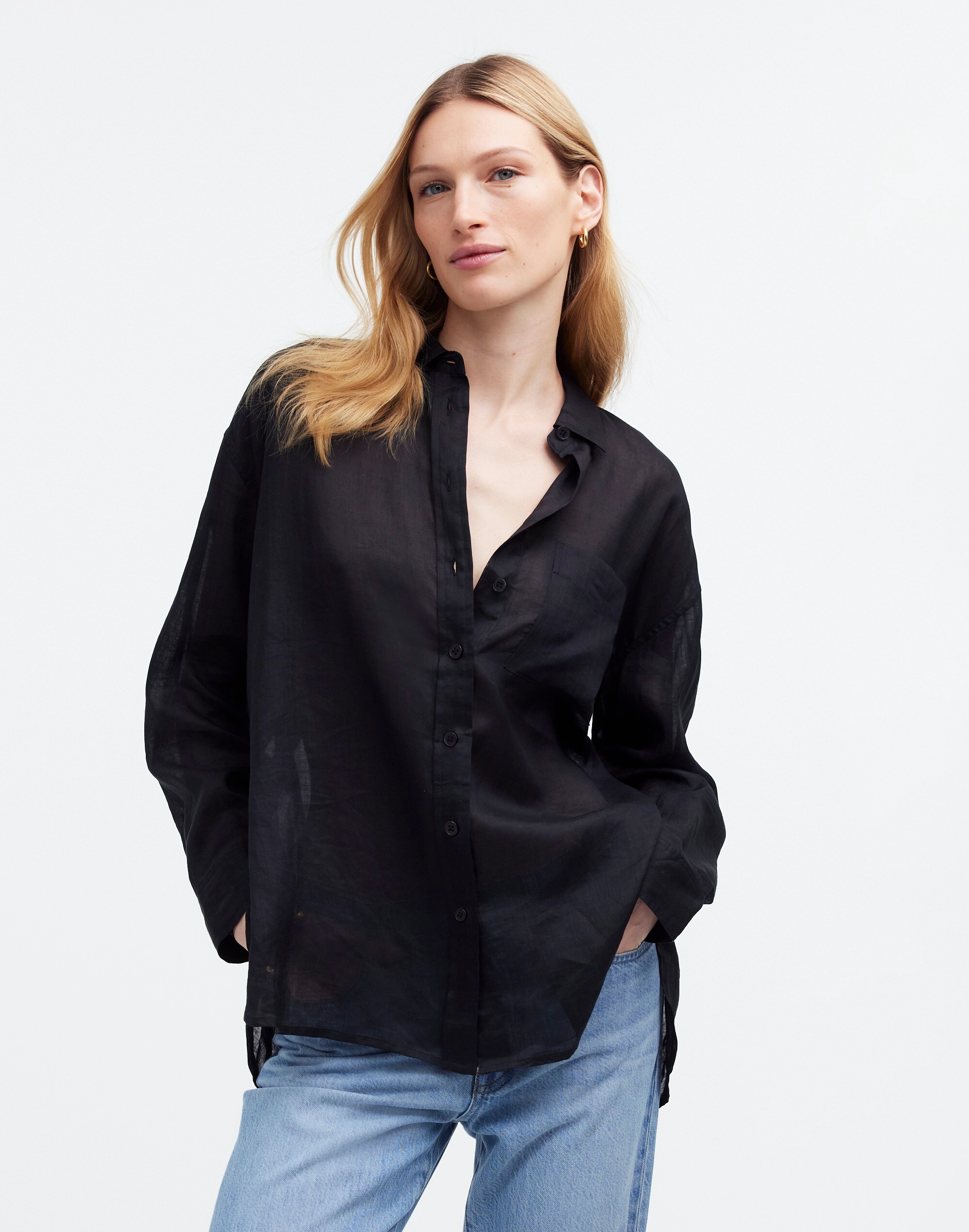 The Oversized Shirt in Ramie in true black image 1