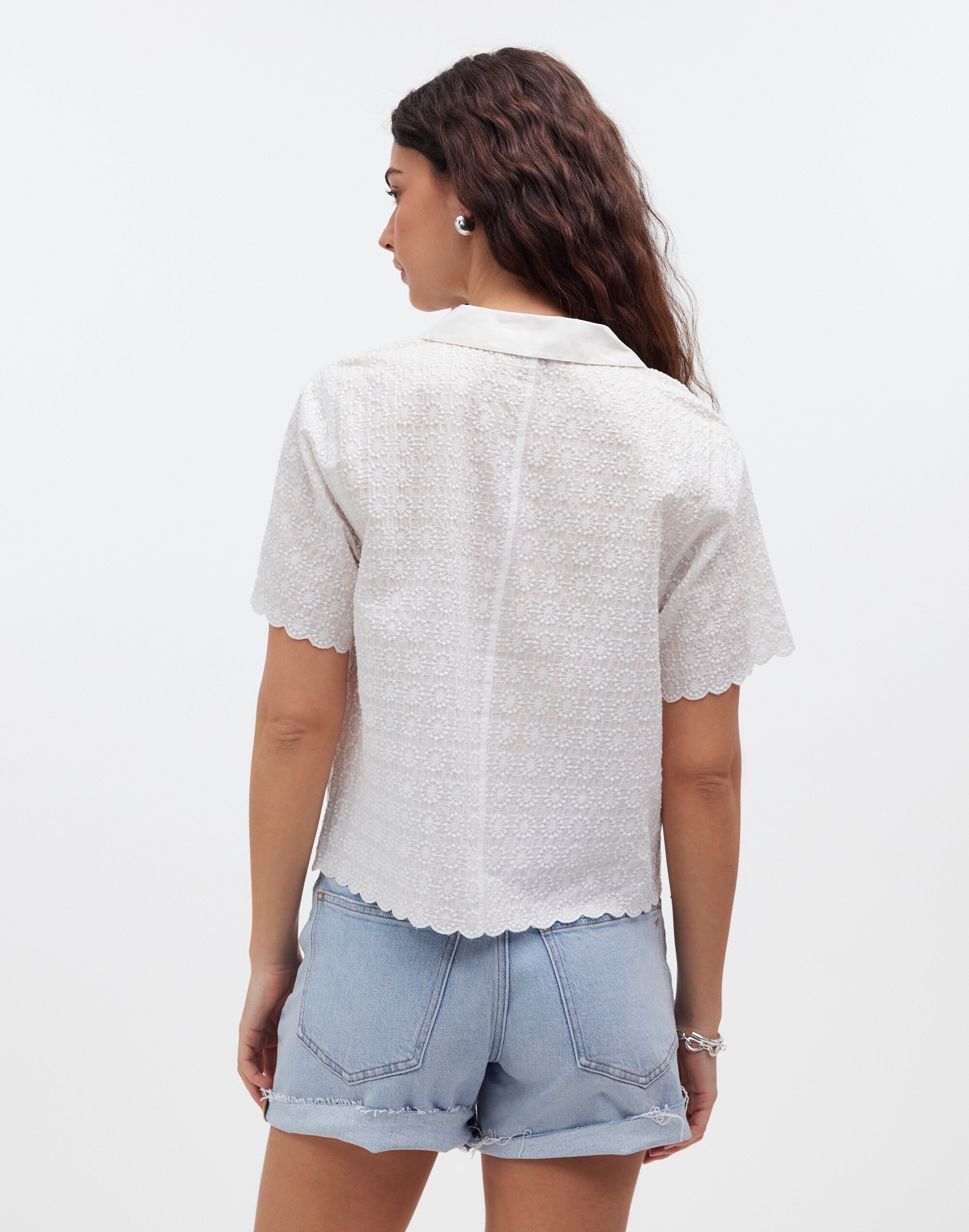 Embroidered Semi-Sheer Resort Shirt in eyelet white image 4