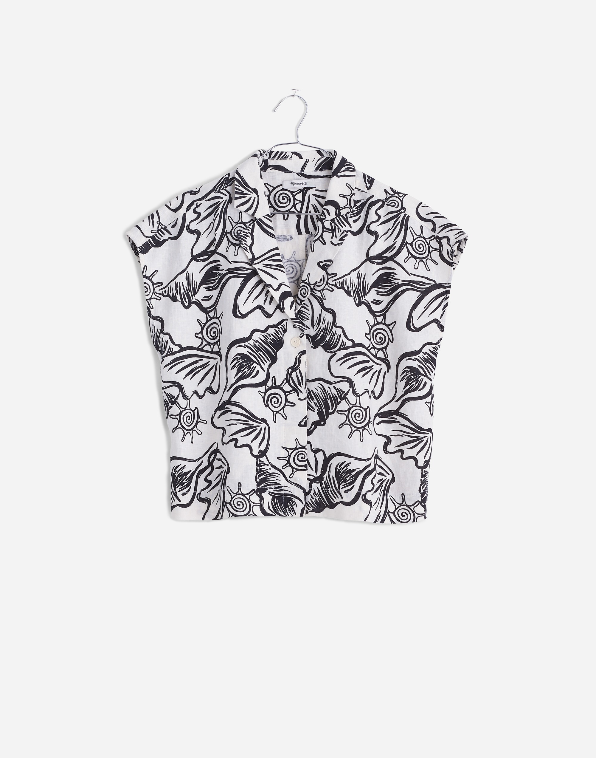 Boxy Cap-Sleeve Shirt in 100% Linen in lighthouse image 6