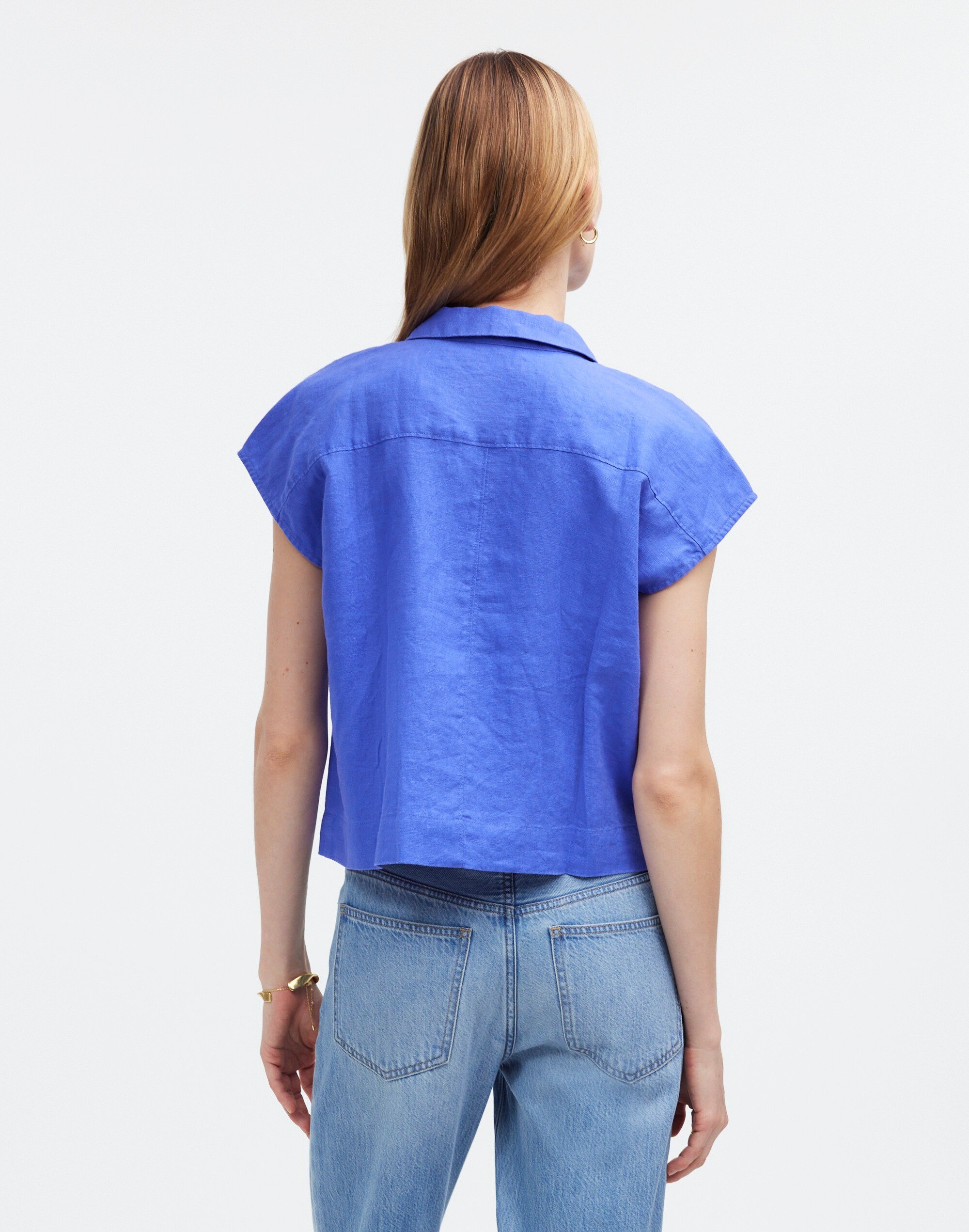 Boxy Cap-Sleeve Shirt in 100% Linen