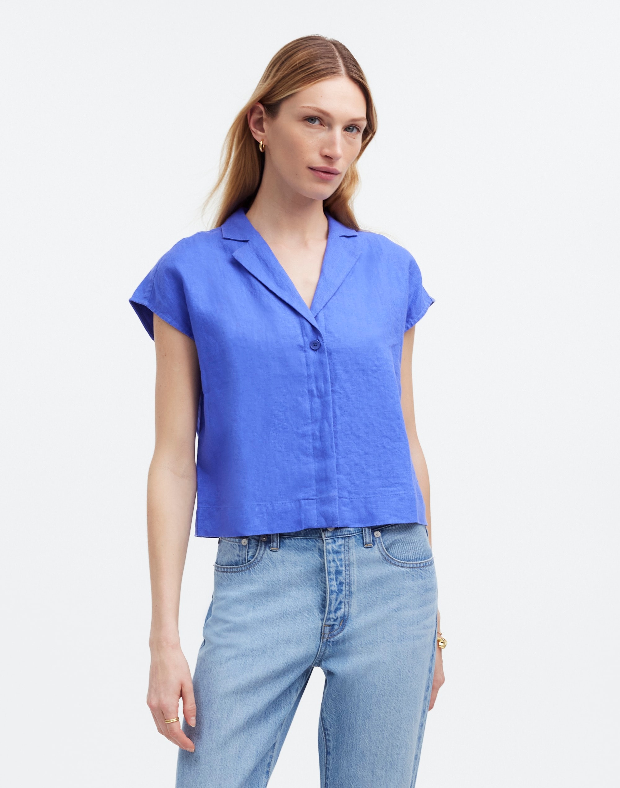 Boxy Cap-Sleeve Shirt in 100% Linen