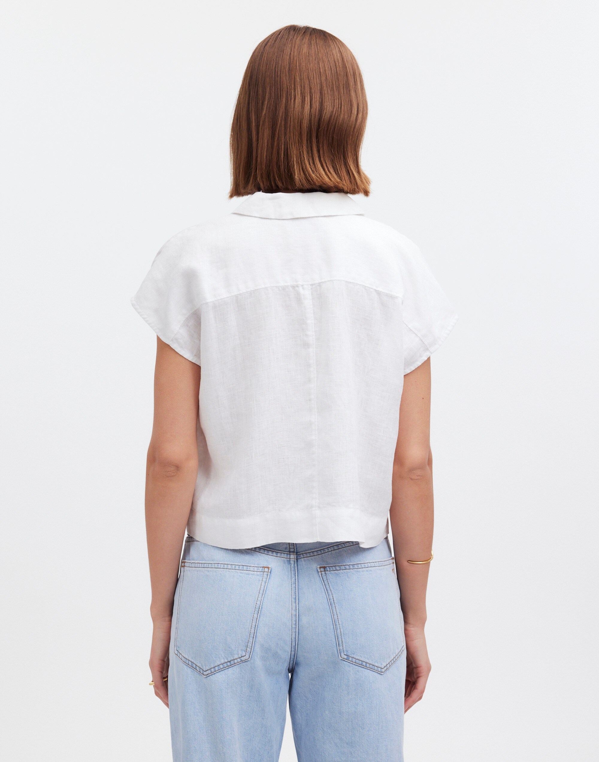 Boxy Cap-Sleeve Shirt in 100% Linen