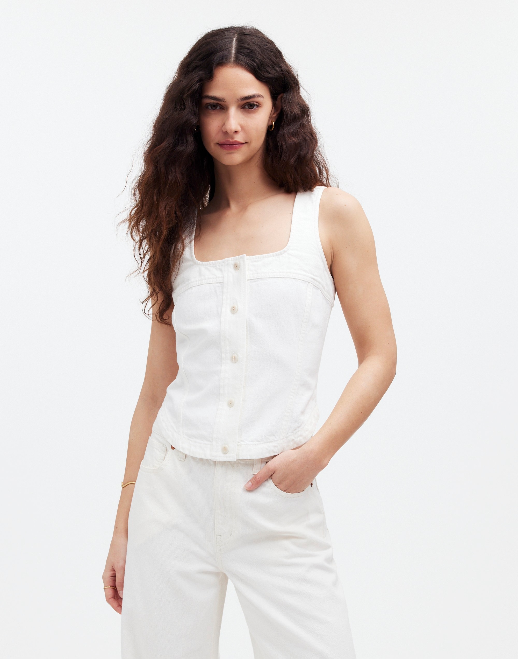 Denim Button-Front Top