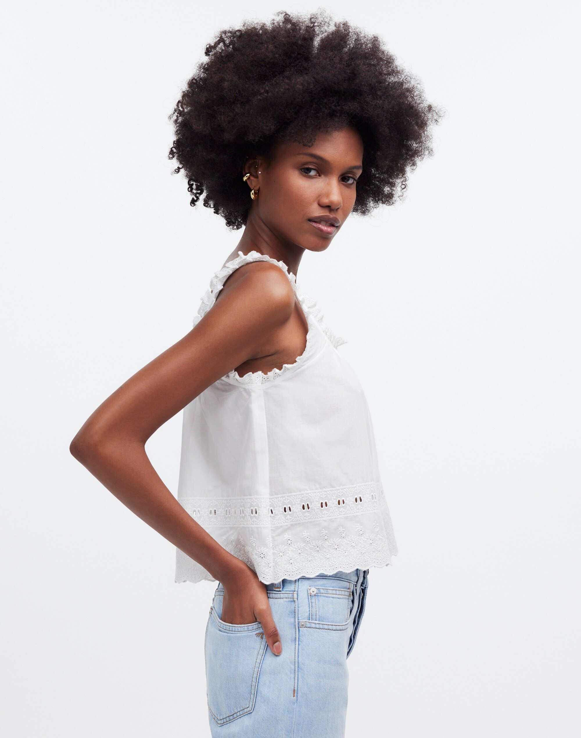 Embroidered Ruffle-Trim Top