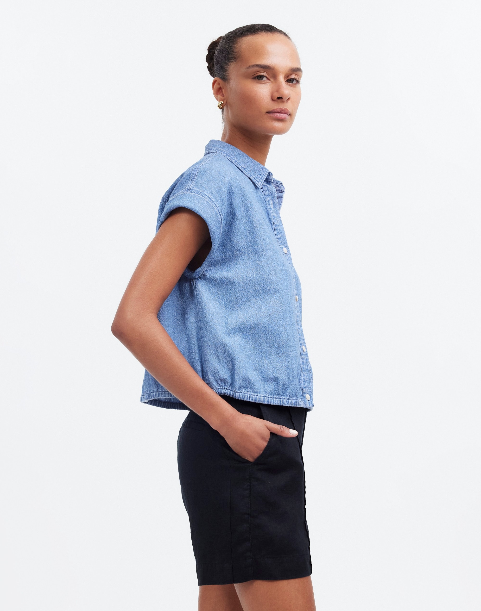 Denim Side-Tie Shirt in Aurea Wash