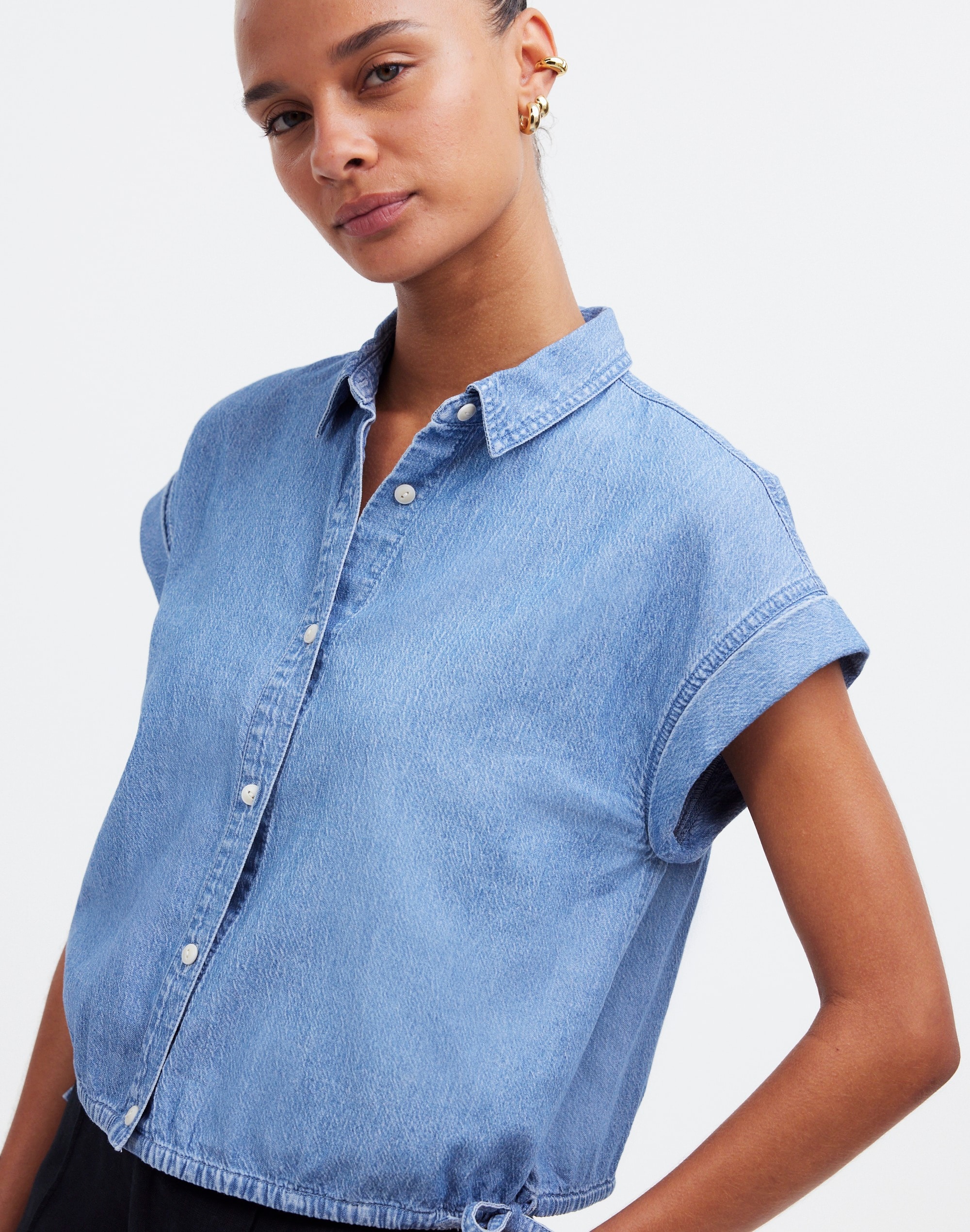 Denim Side-Tie Shirt in Aurea Wash