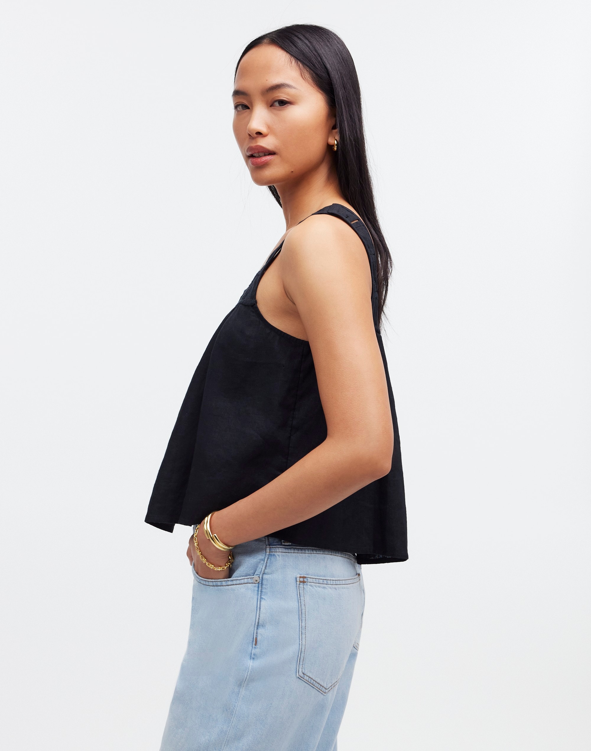 Embroidered A-Line Top in 100% Linen