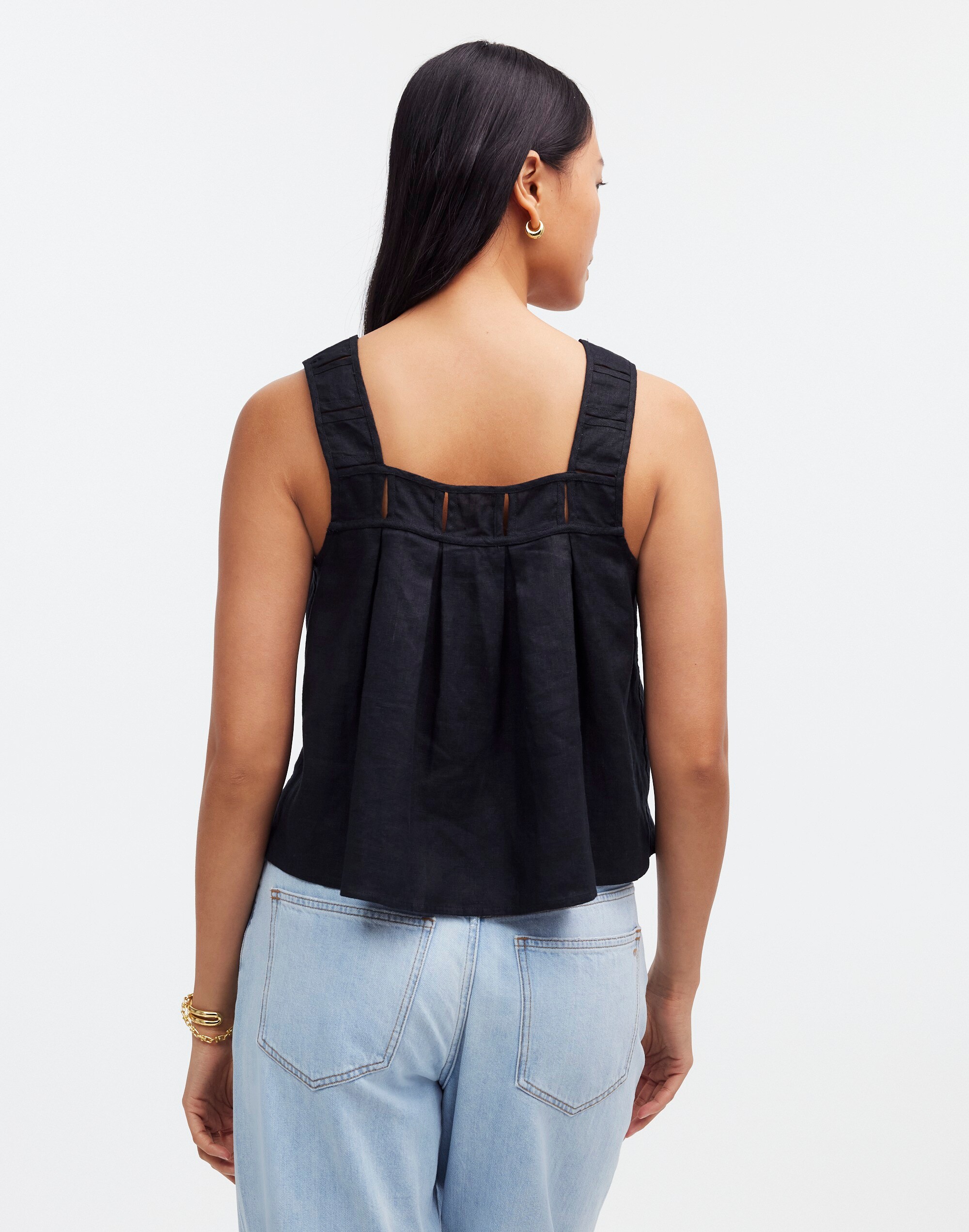 Embroidered A-Line Top in 100% Linen