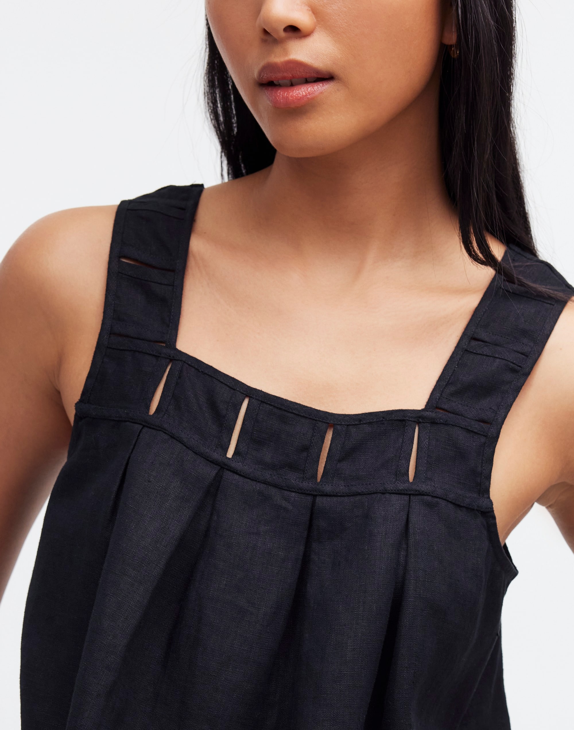 Embroidered A-Line Top in 100% Linen