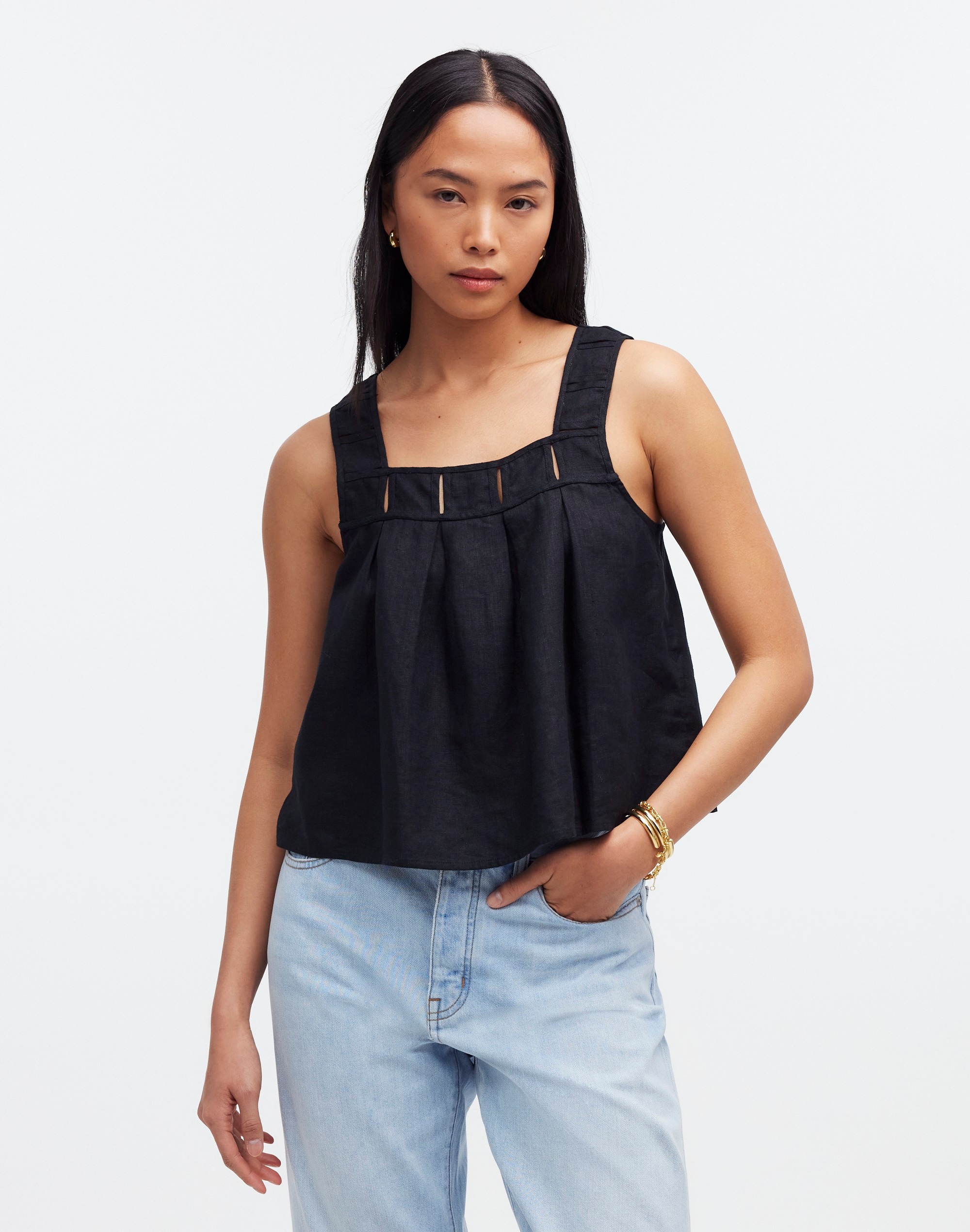 Mw Embroidered A-line Top In True Black