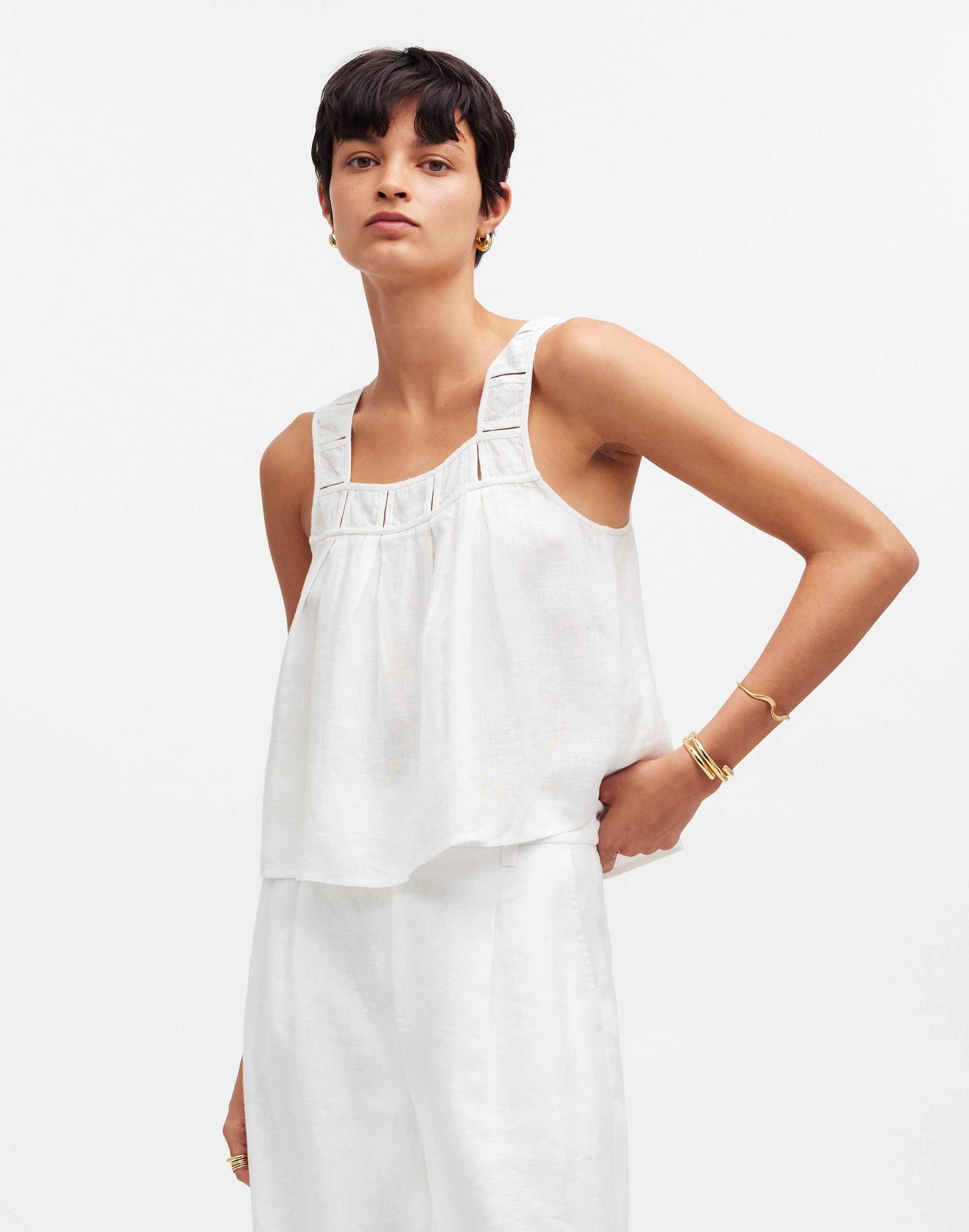 Mw Embroidered A-line Top In Eyelet White
