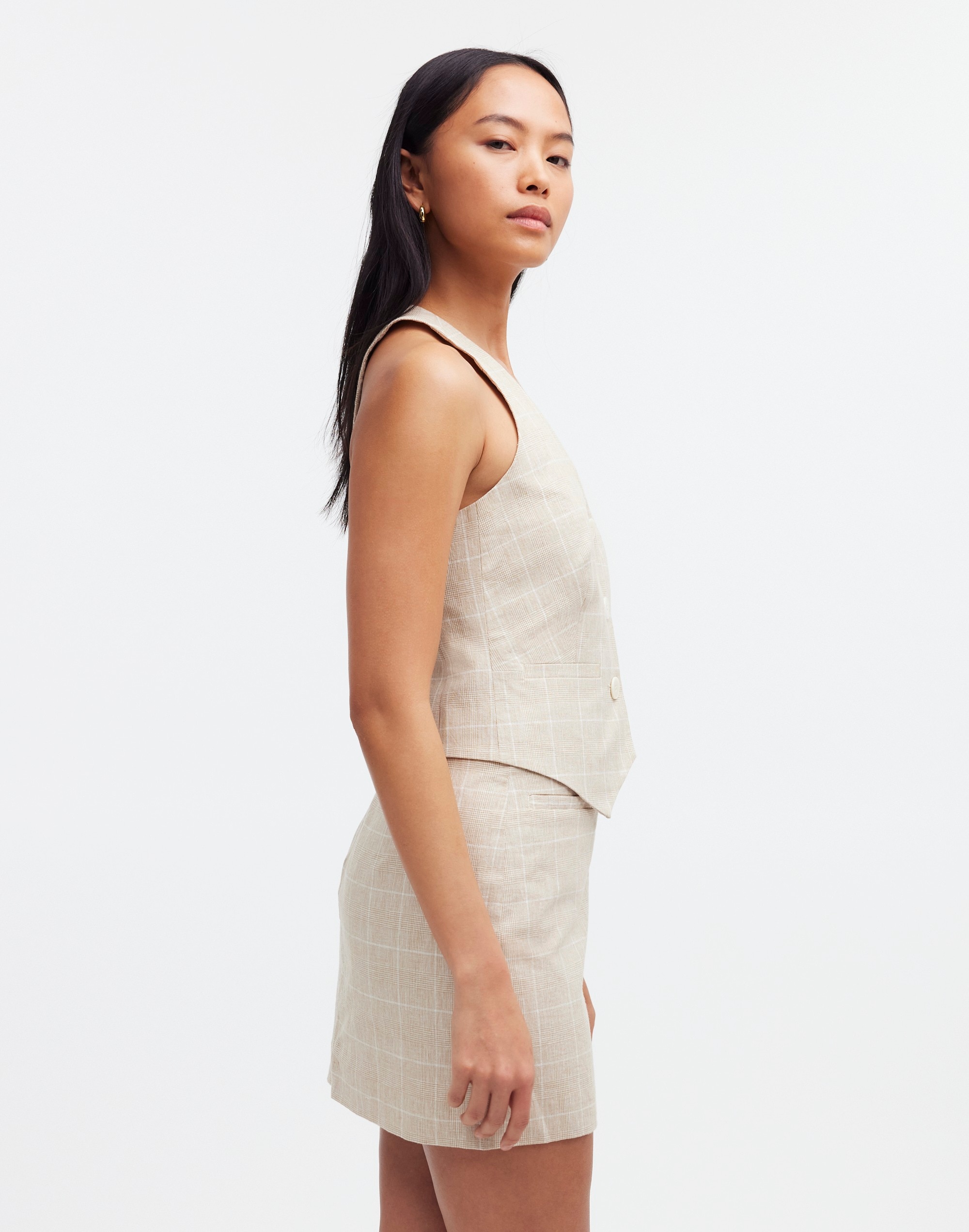 Linen Vest Top in Plaid