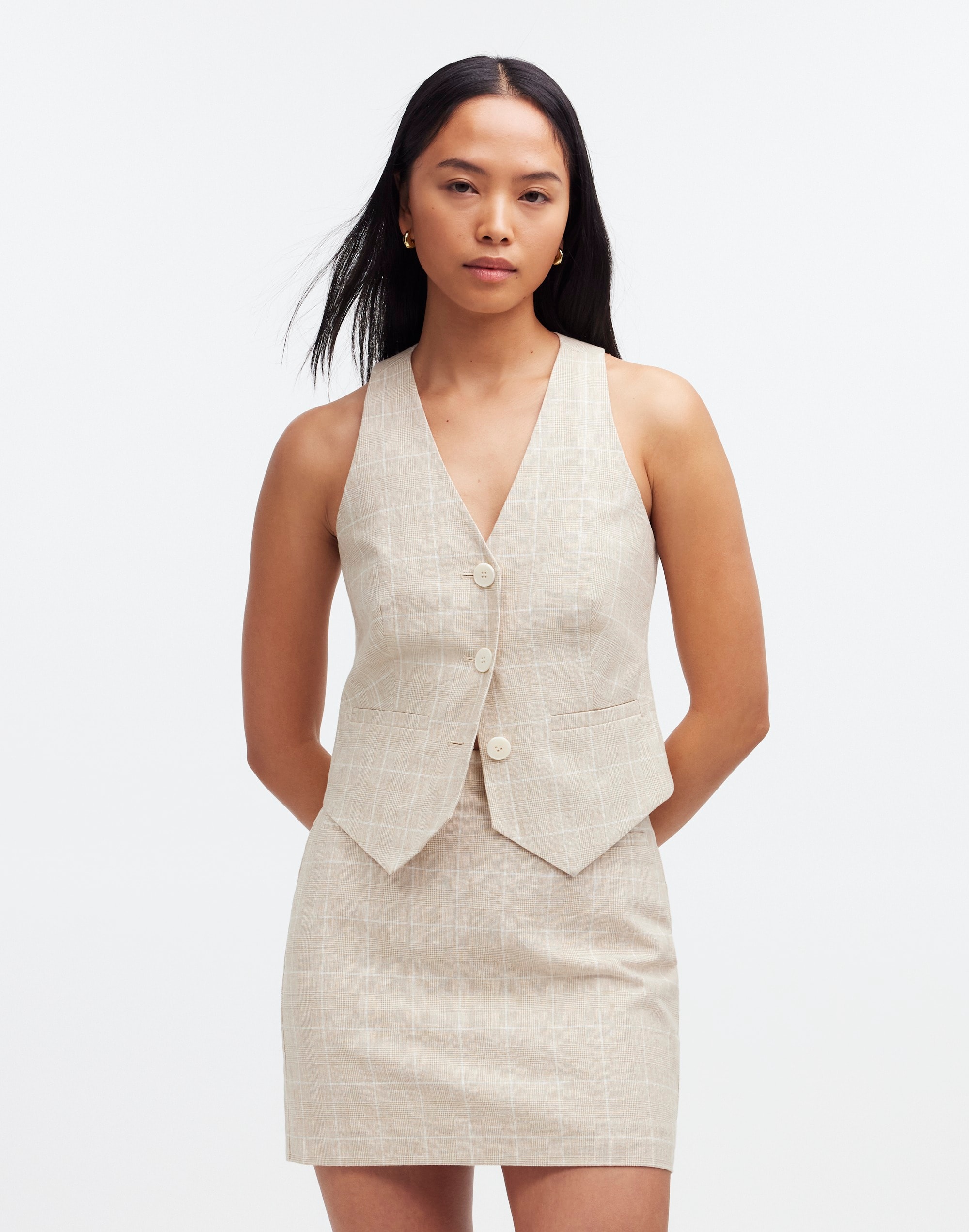 Linen Vest Top in Plaid