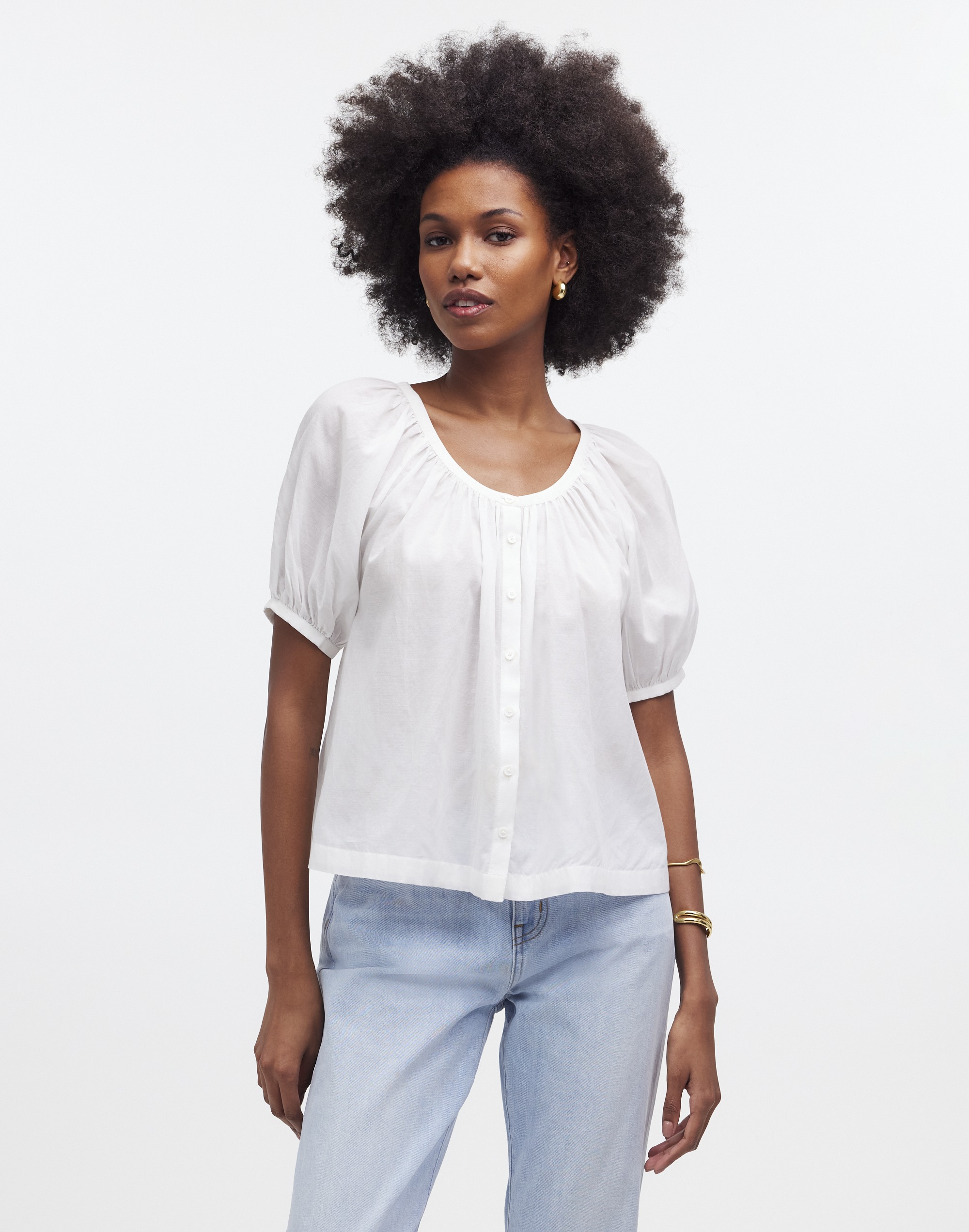 Mw Puff-sleeve A-line Top In Eyelet White