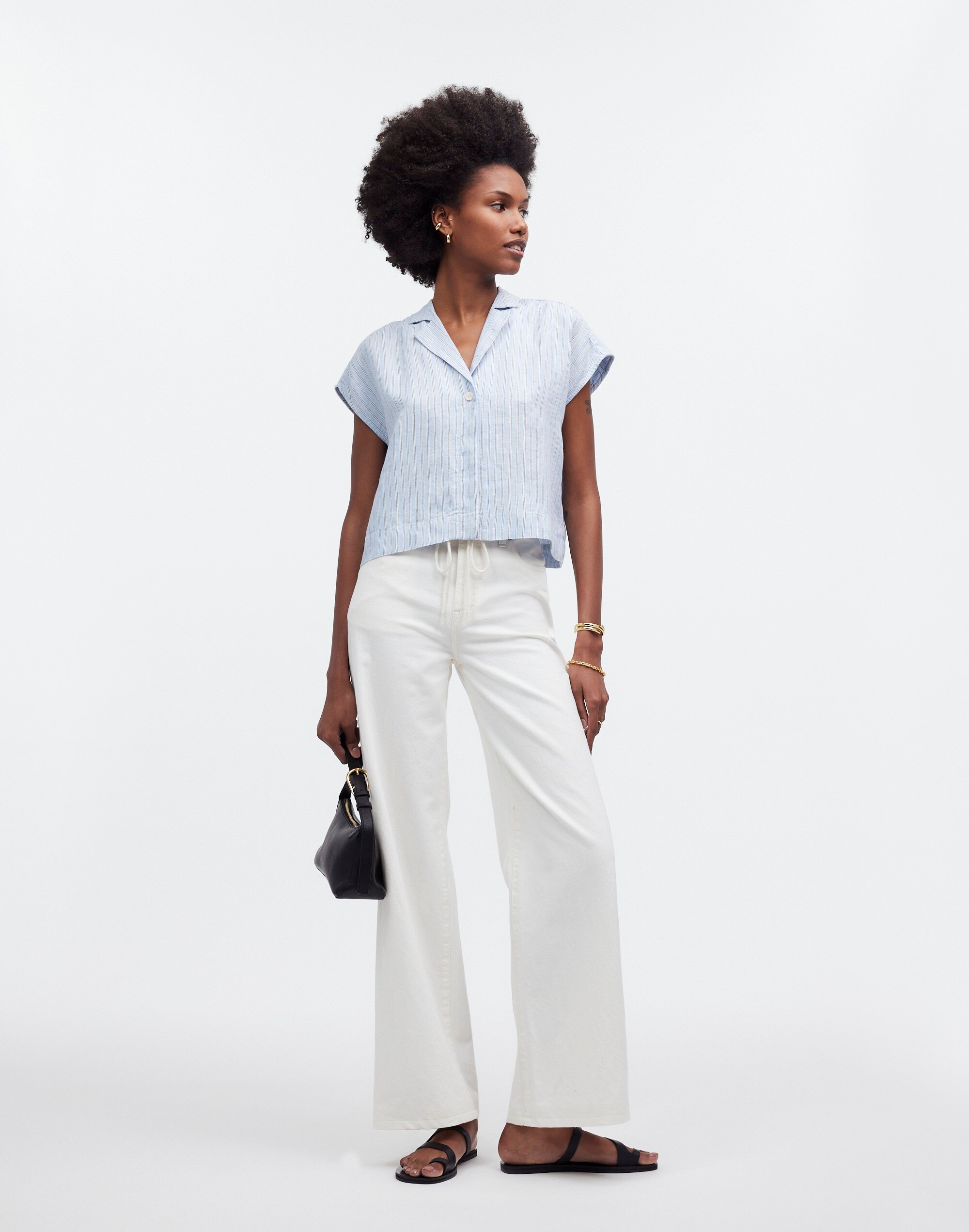 Boxy Cap-Sleeve Shirt in 100% Linen