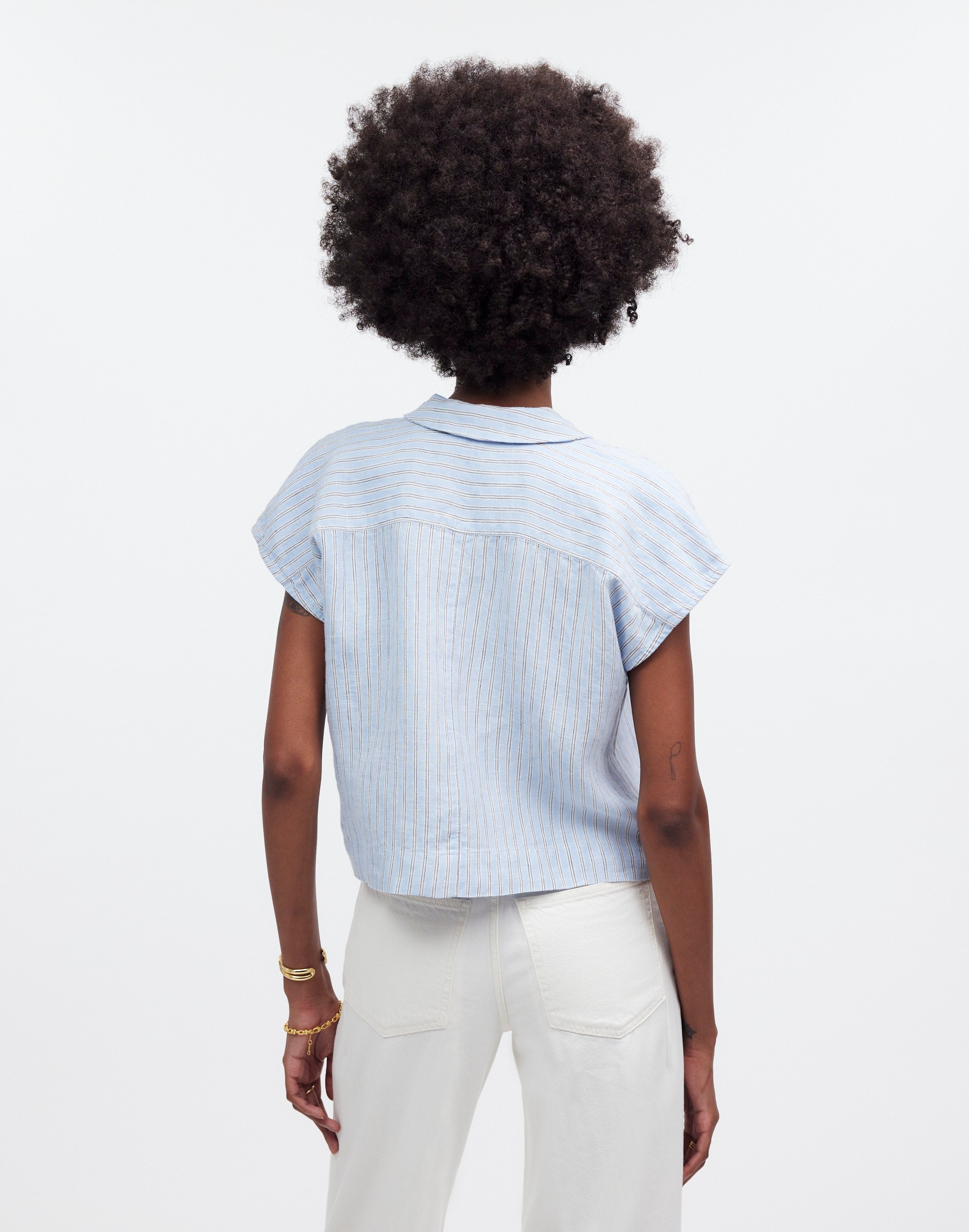 Boxy Cap-Sleeve Shirt in 100% Linen