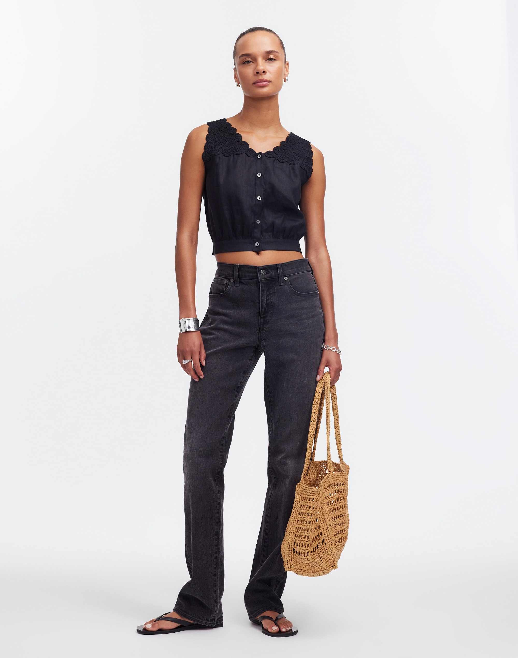 Embroidered V-Neck Bubble Top