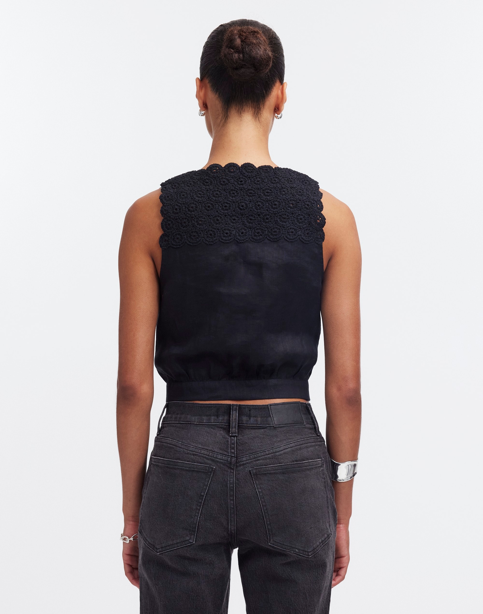 Embroidered V-Neck Bubble Top