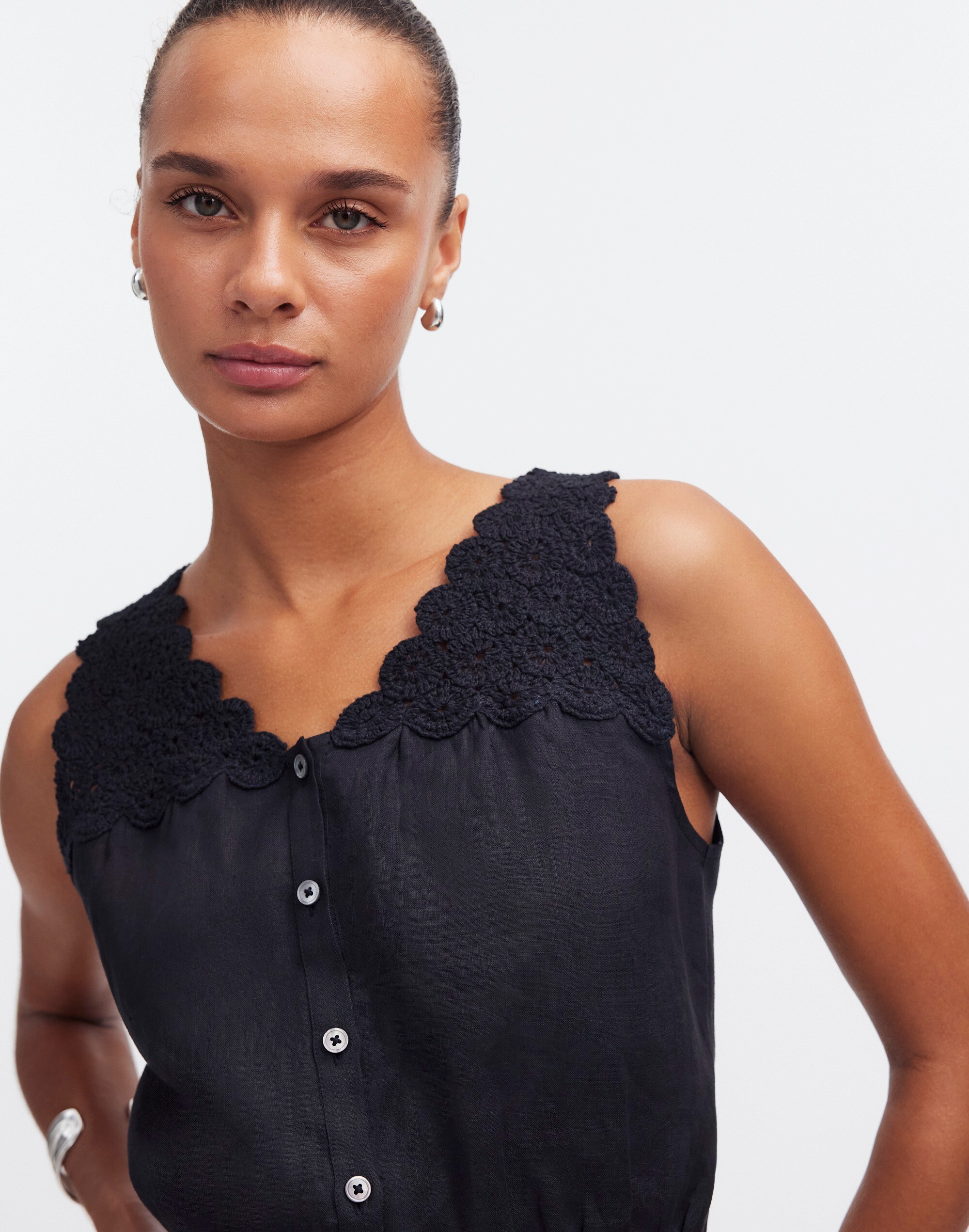 Embroidered V-Neck Bubble Top