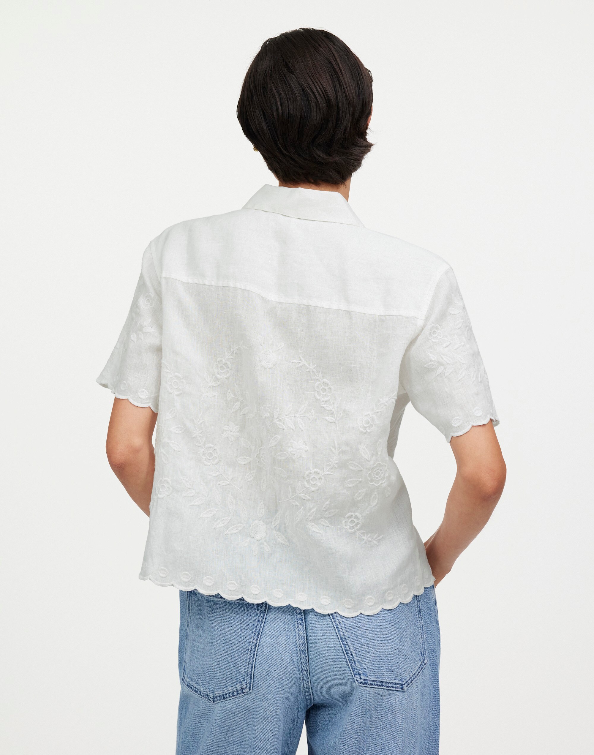 Boxy Button-Front Shirt in Eyelet