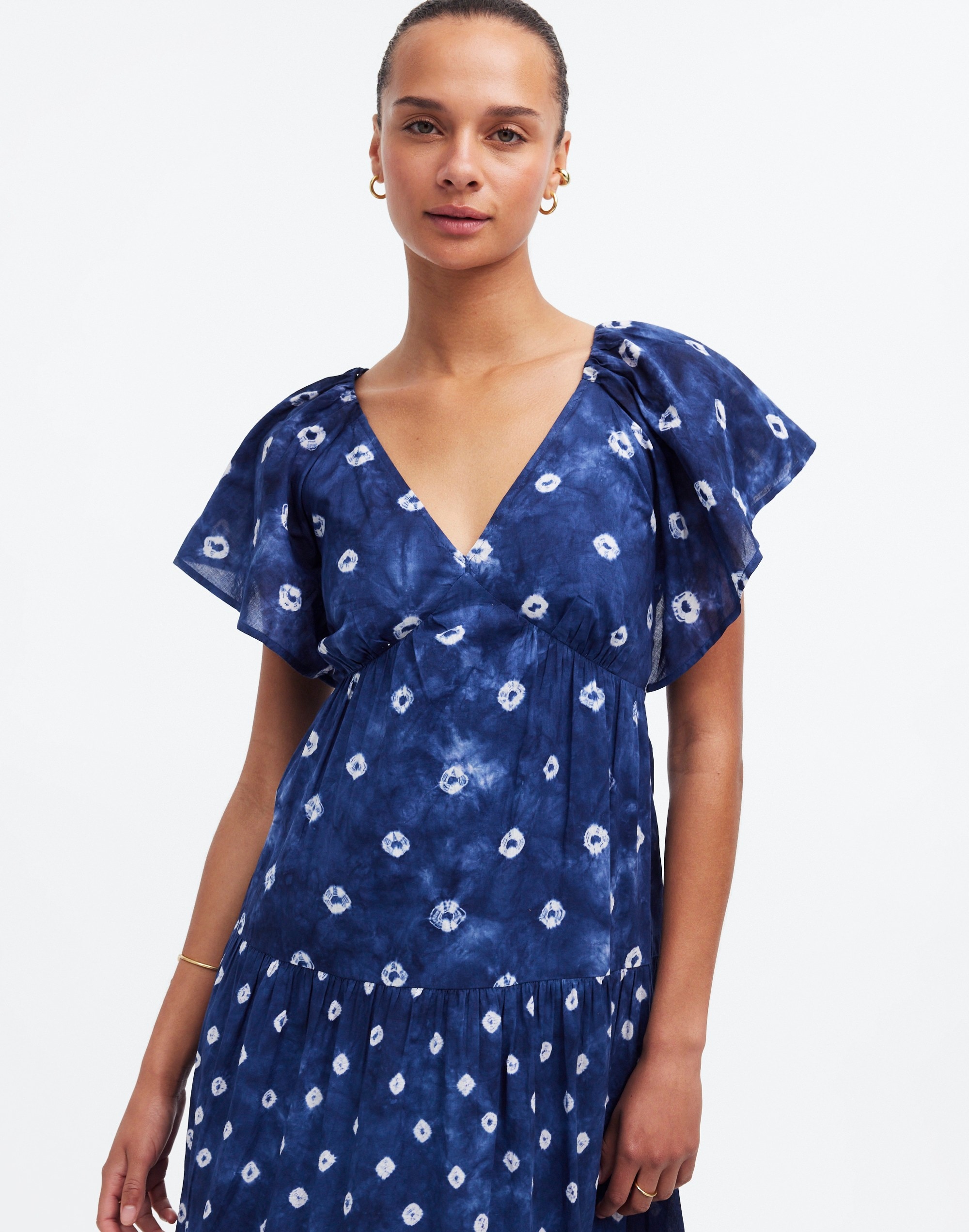 Mw Tie-back Tiered Midi Dress In Cotton Shibori Print