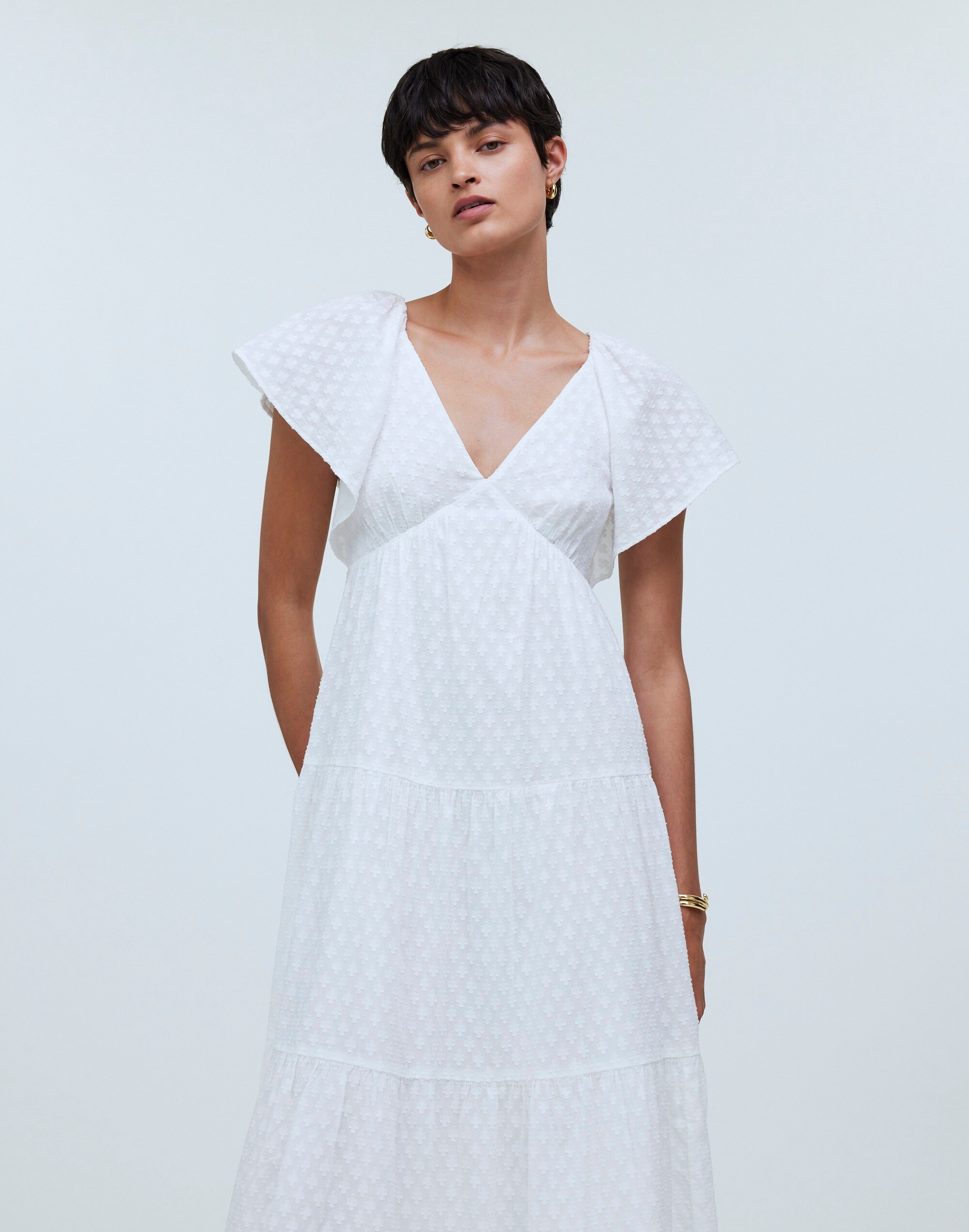 Shop Mw Flutter-sleeve Maxi Dress In Soft White