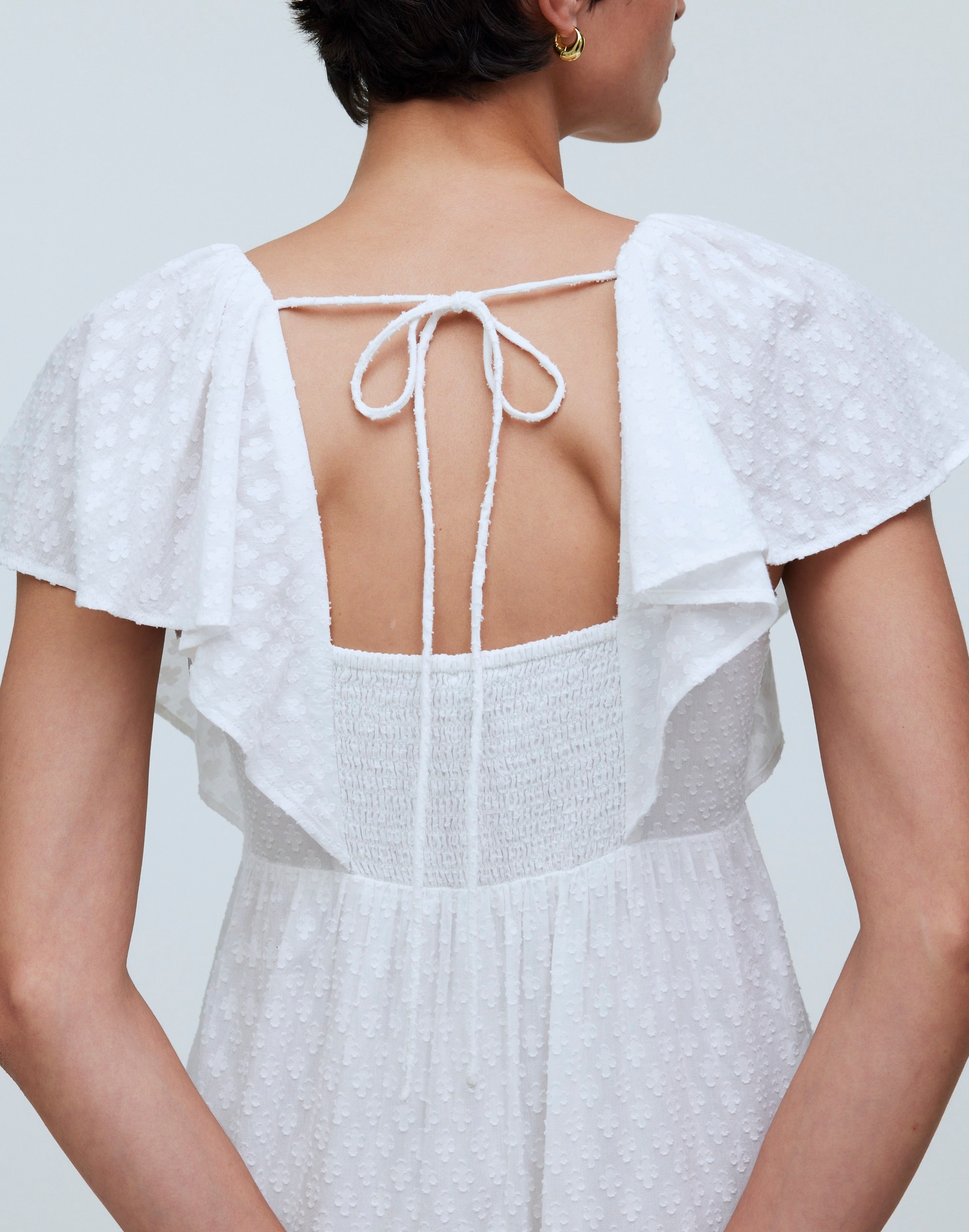 Tie-Back Flutter-Sleeve Tiered Midi Dress