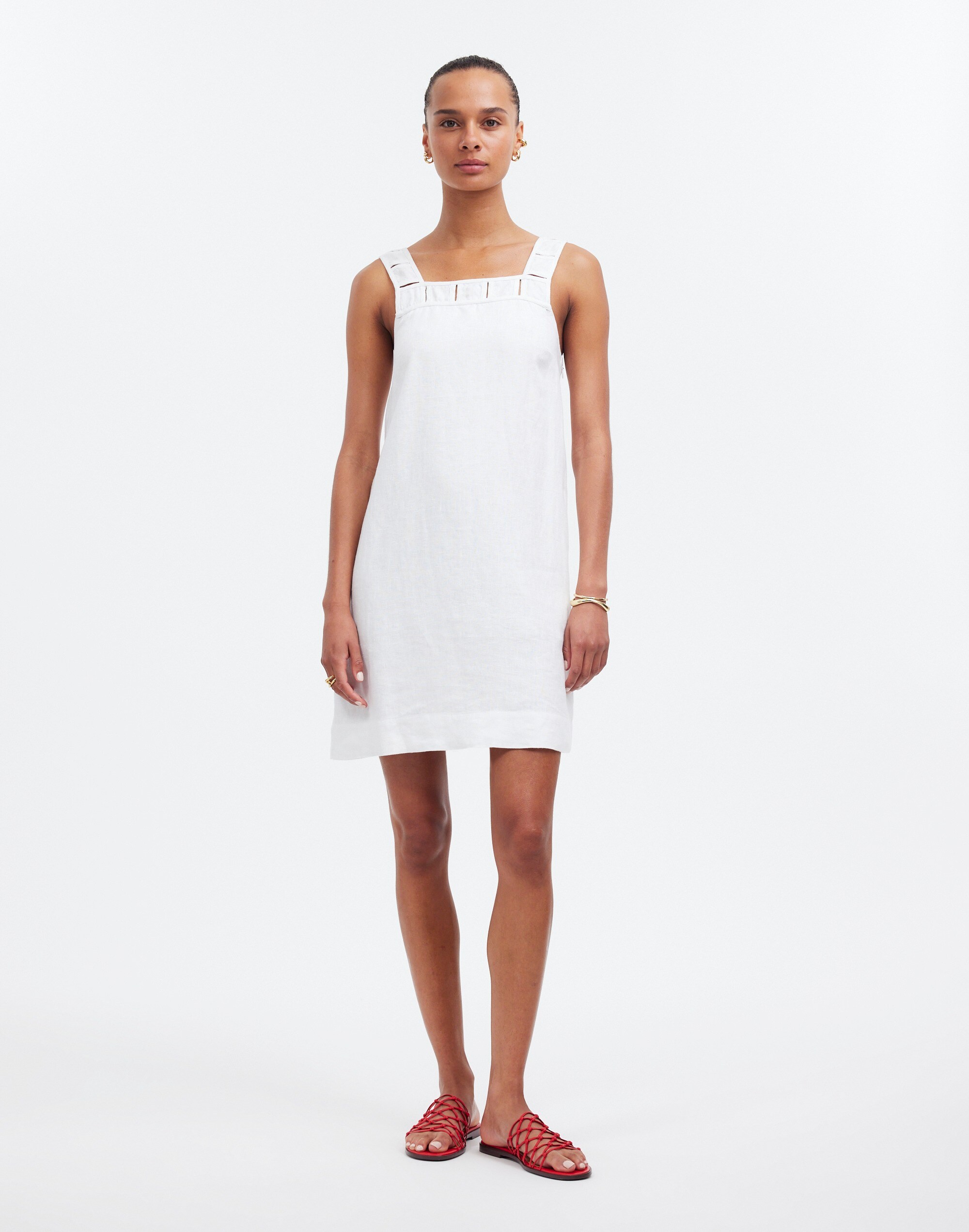 Embroidered Tank Mini Dress in Linen