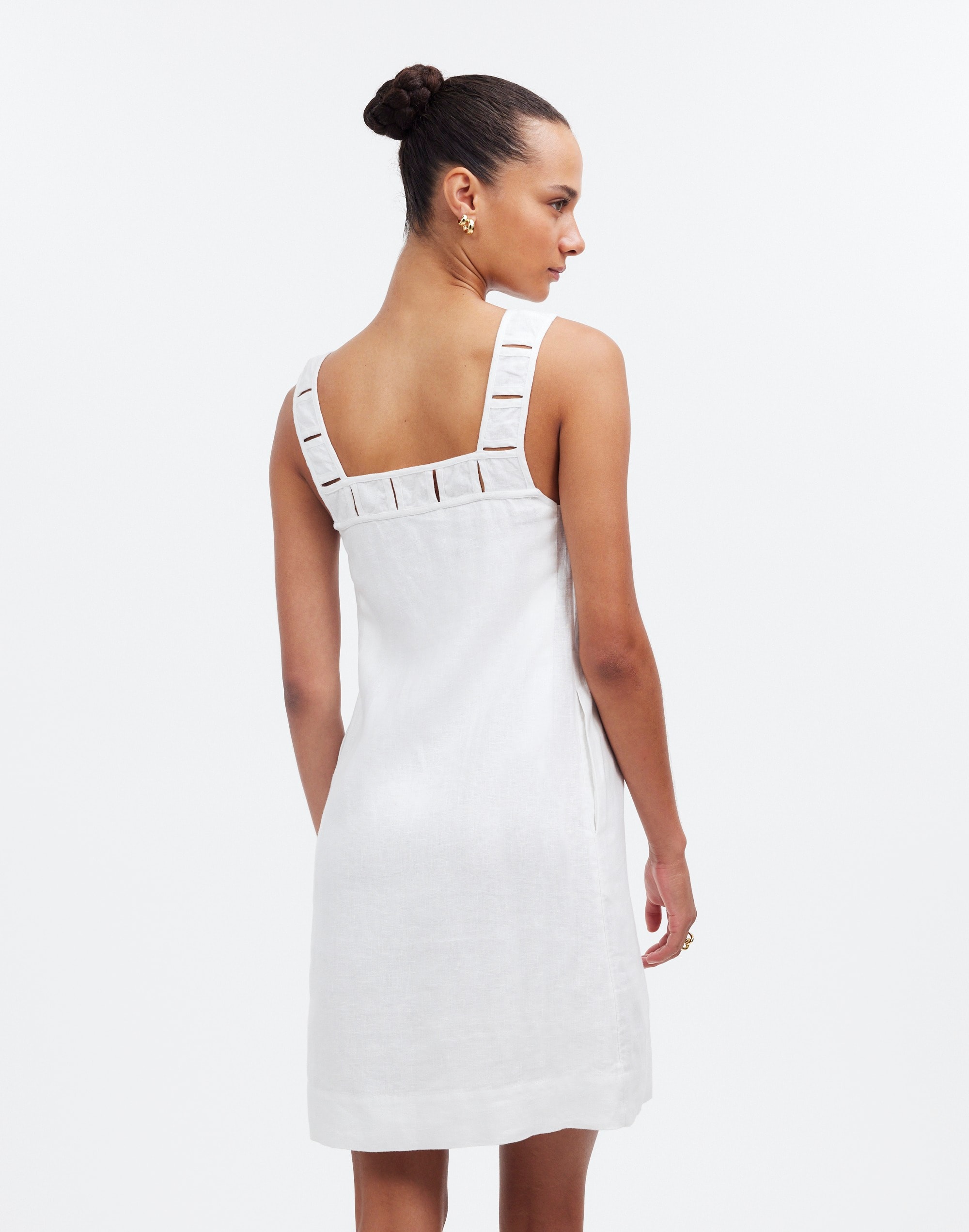 Embroidered Tank Mini Dress in Linen