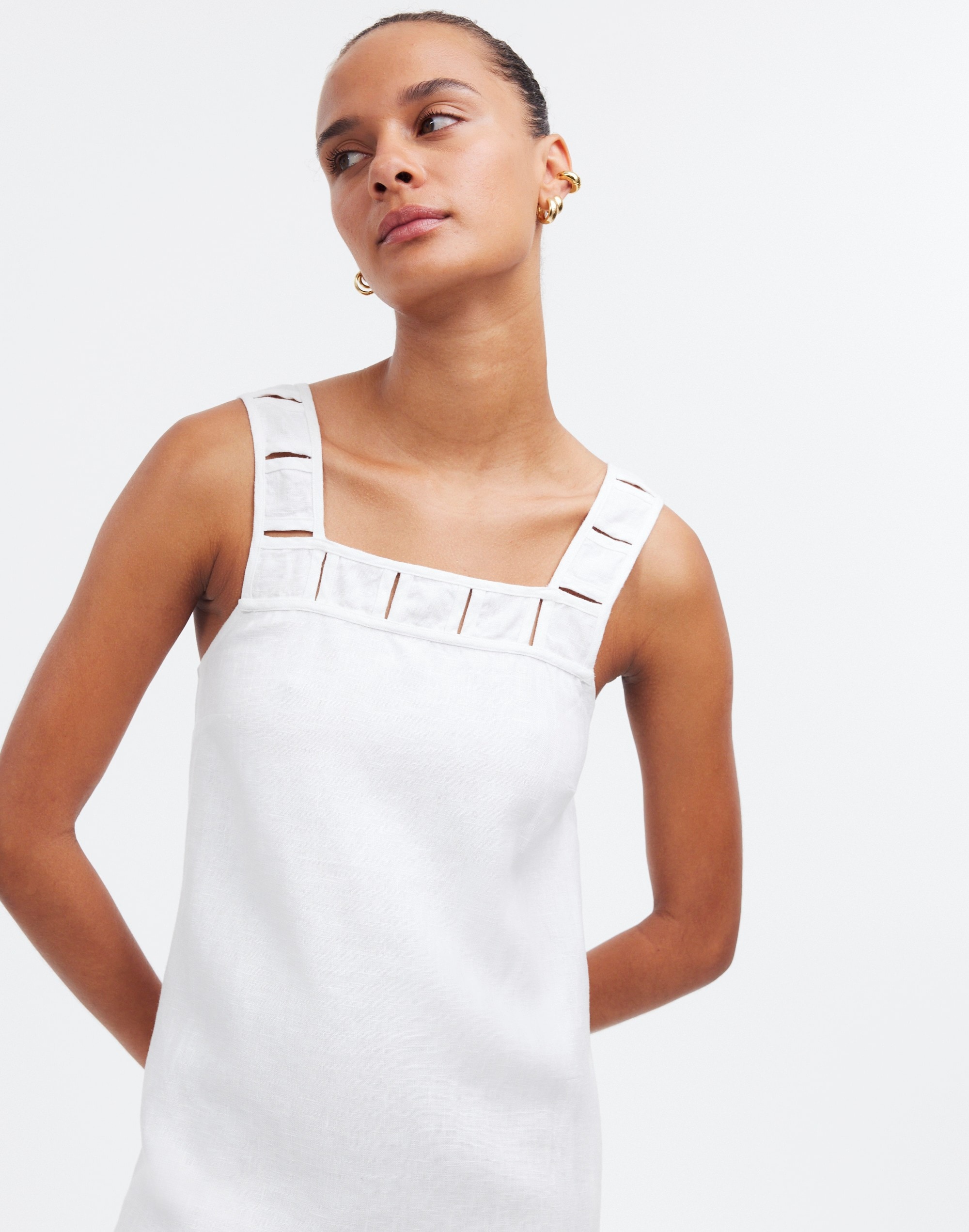 Embroidered Tank Mini Dress in Linen