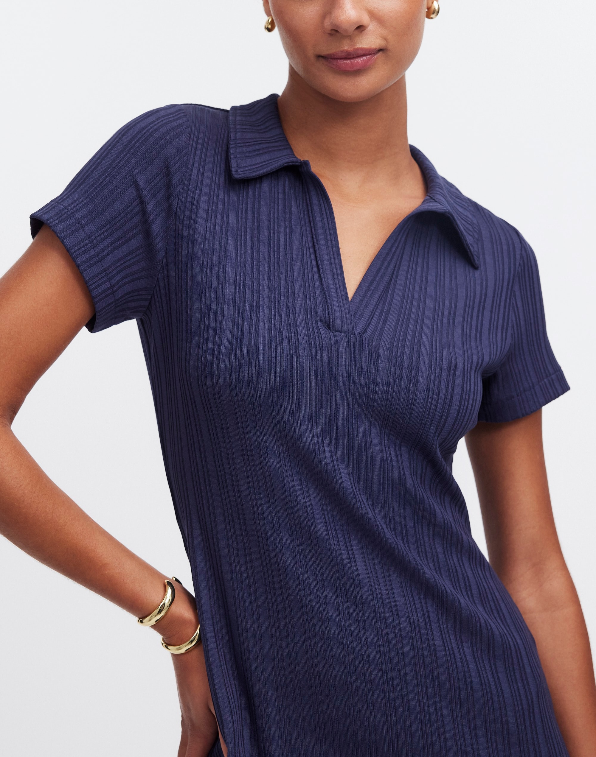 Ribbed Polo Mini Dress