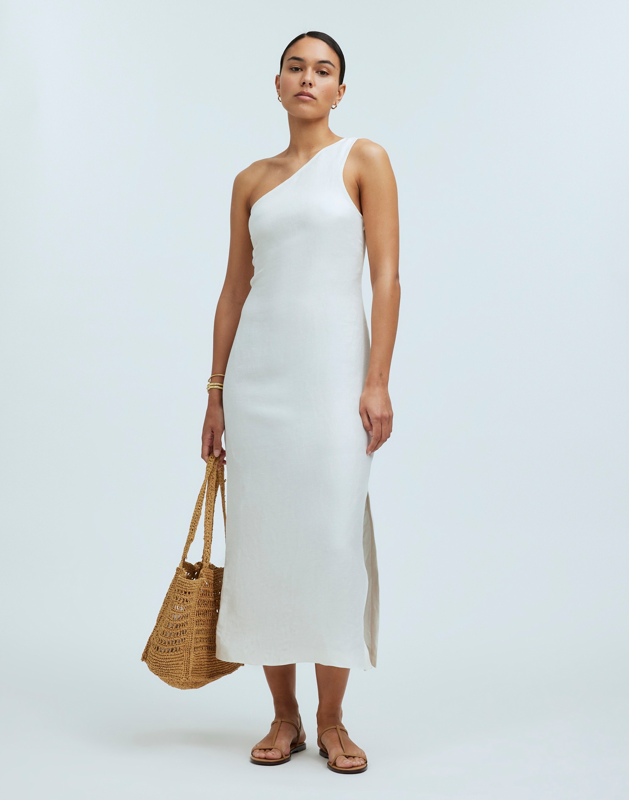Mw One-shoulder Midi Dress In White