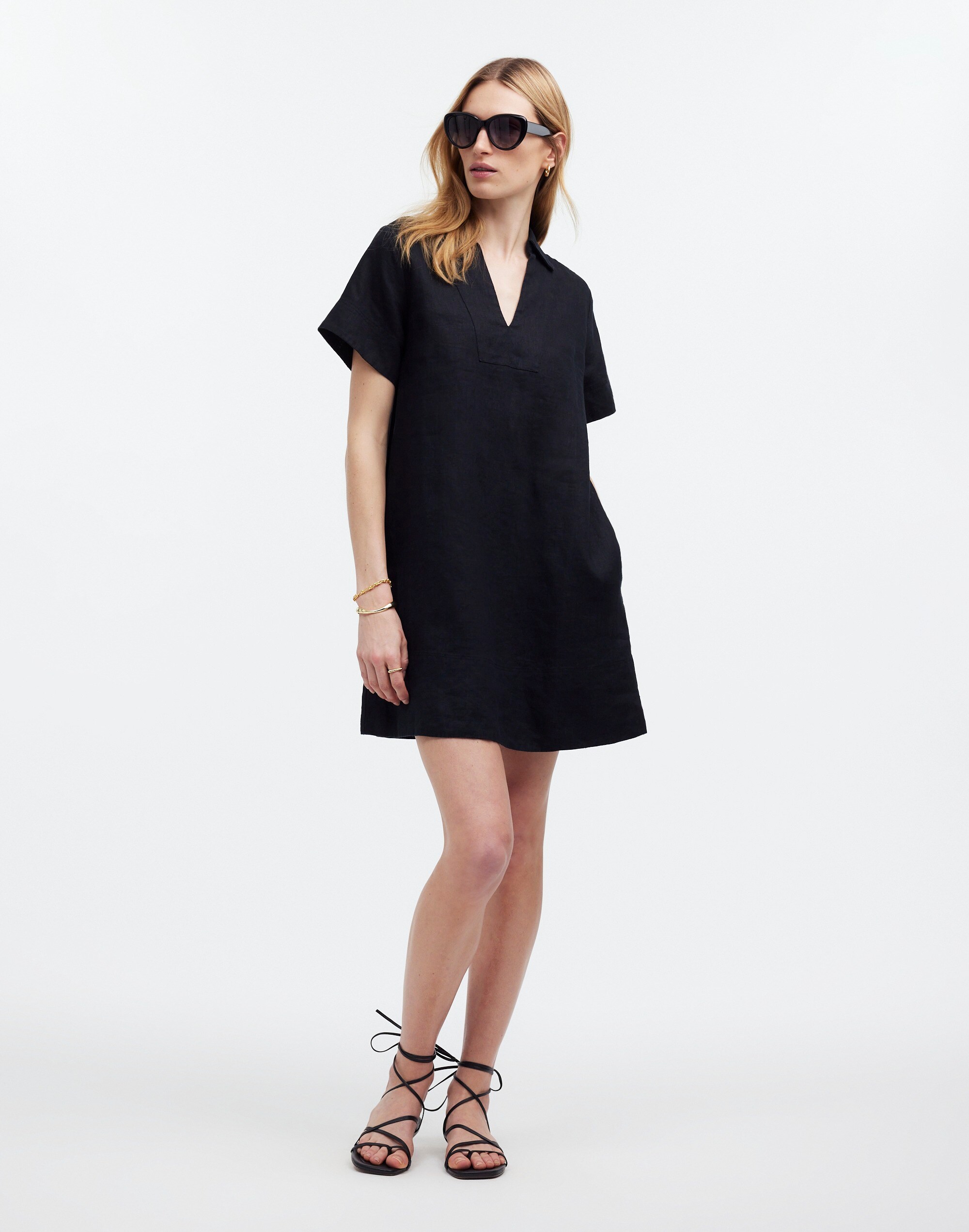 V-Neck Mini Dress in 100% Linen