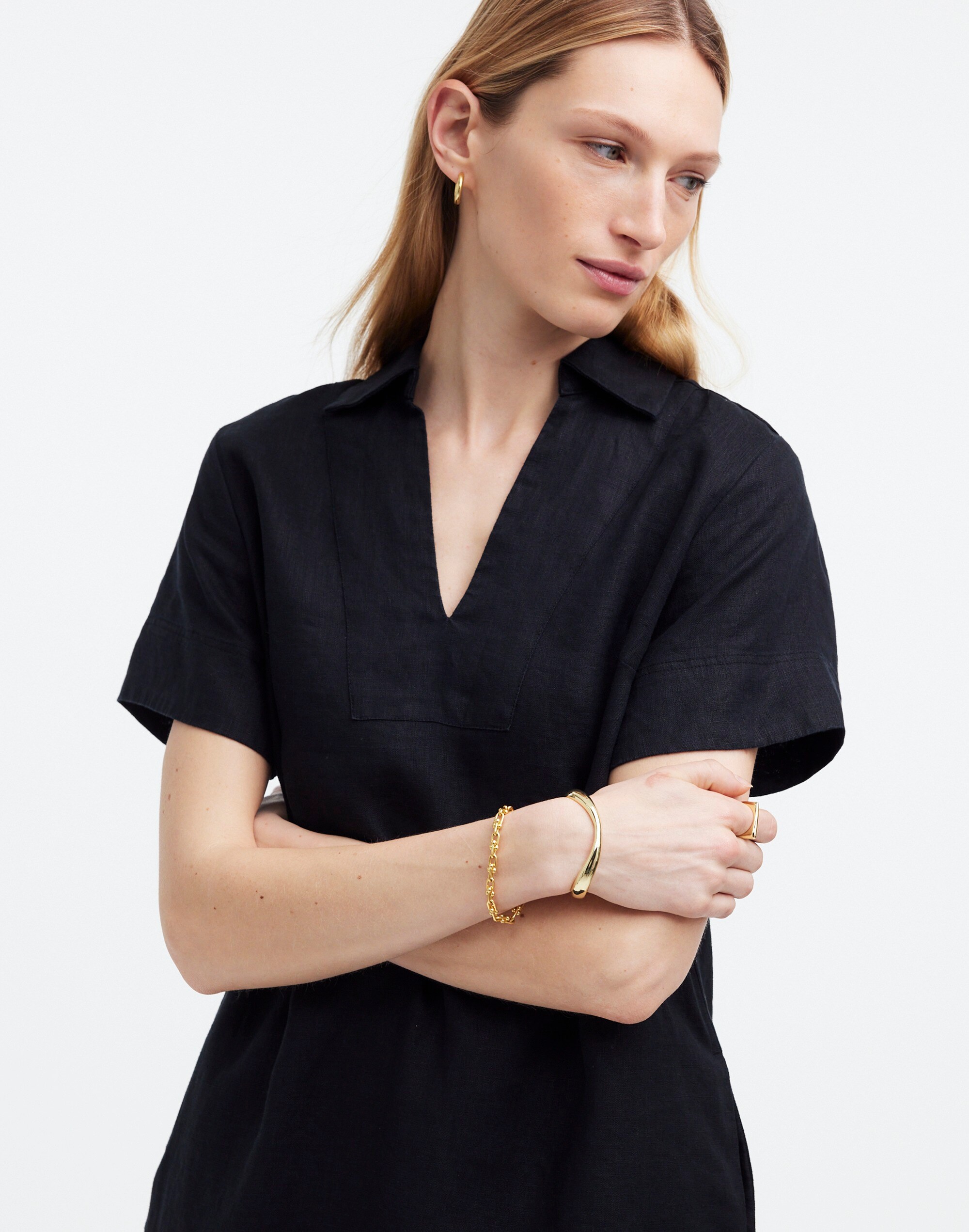 V-Neck Mini Dress in 100% Linen