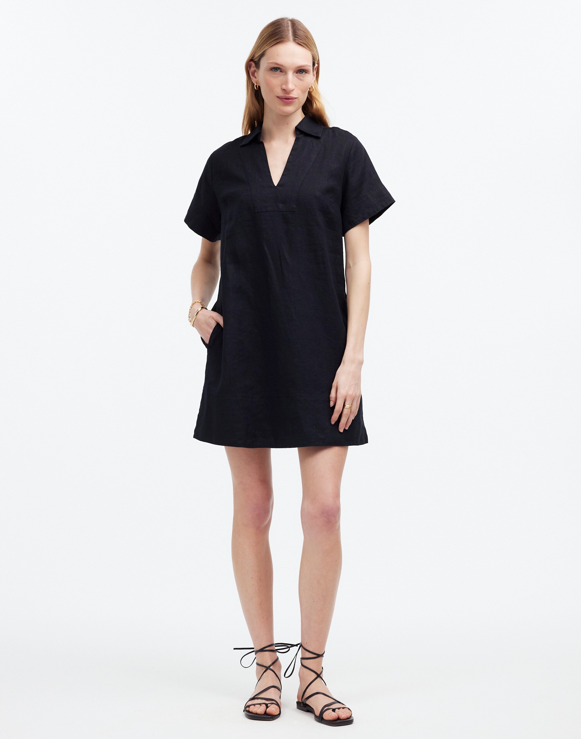 V-Neck Mini Dress in 100% Linen