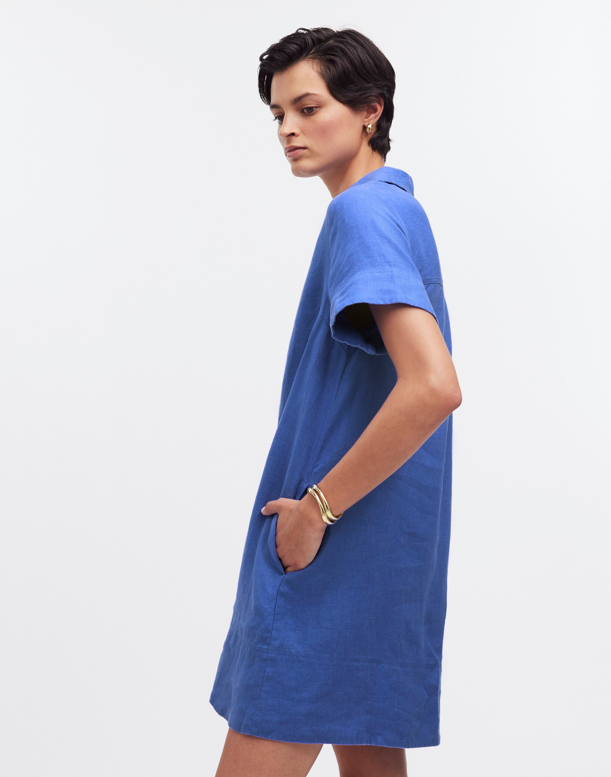 V-Neck Mini Dress in 100% Linen