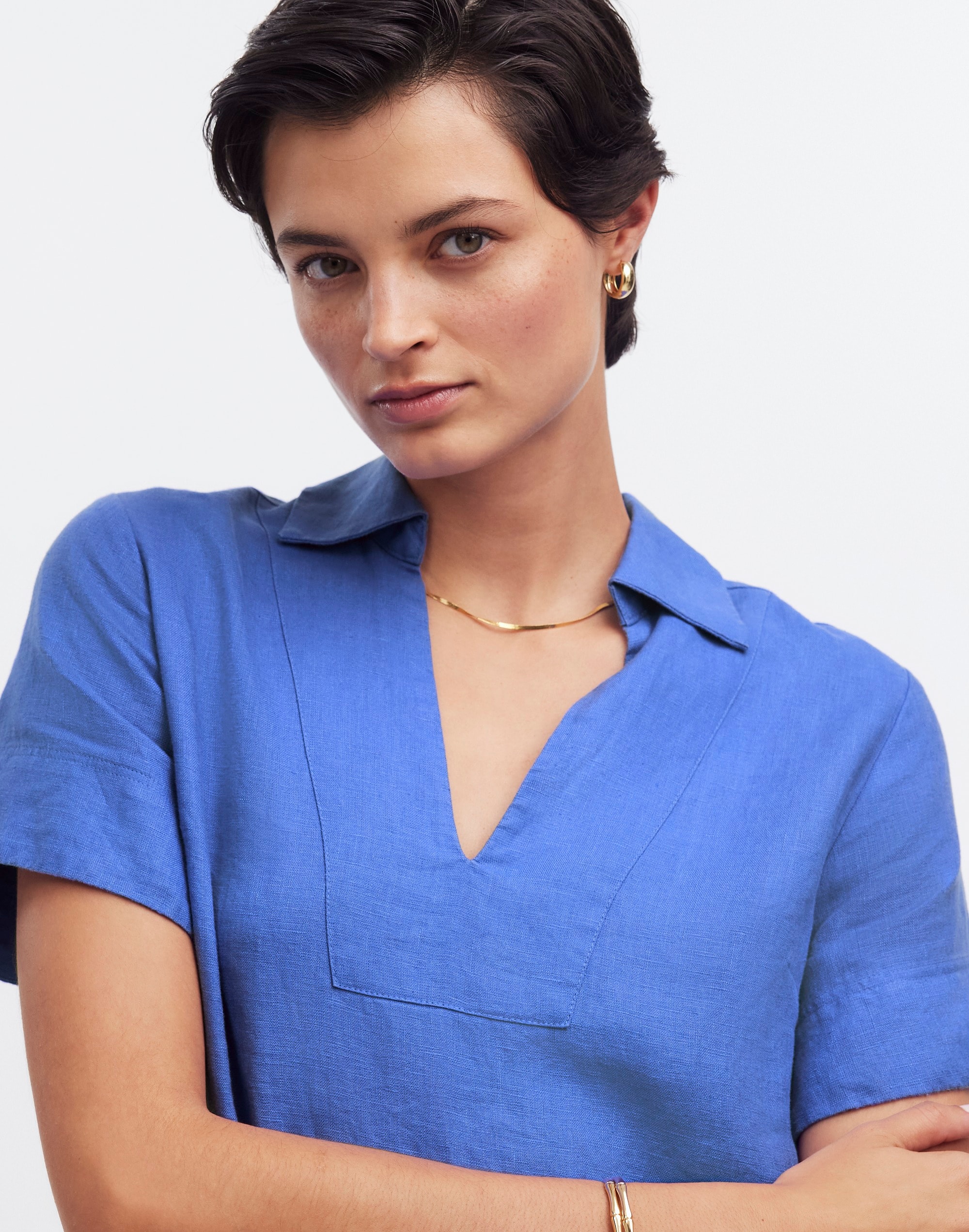 V-Neck Mini Dress in 100% Linen