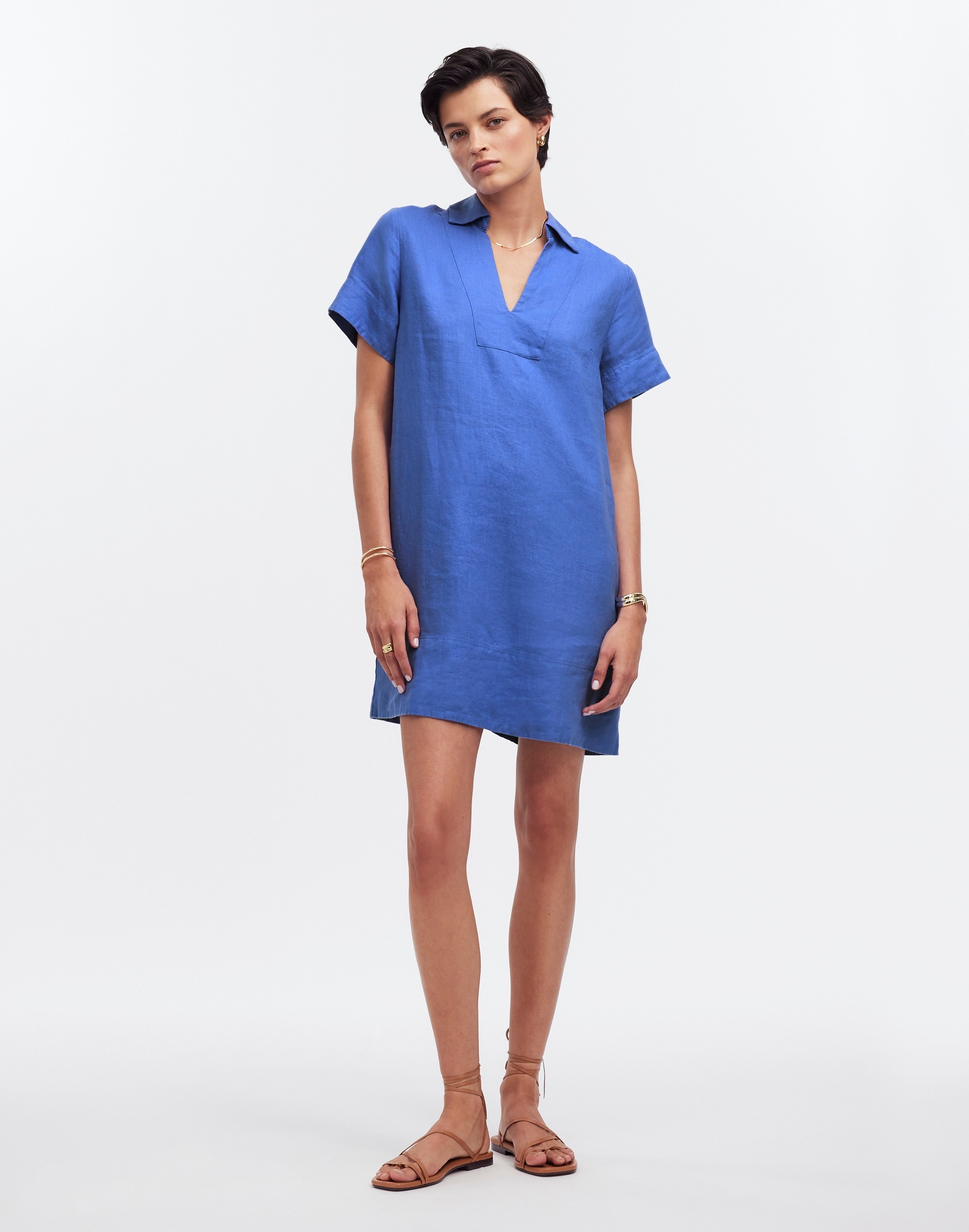 Mw V-neck Mini Dress In Blue