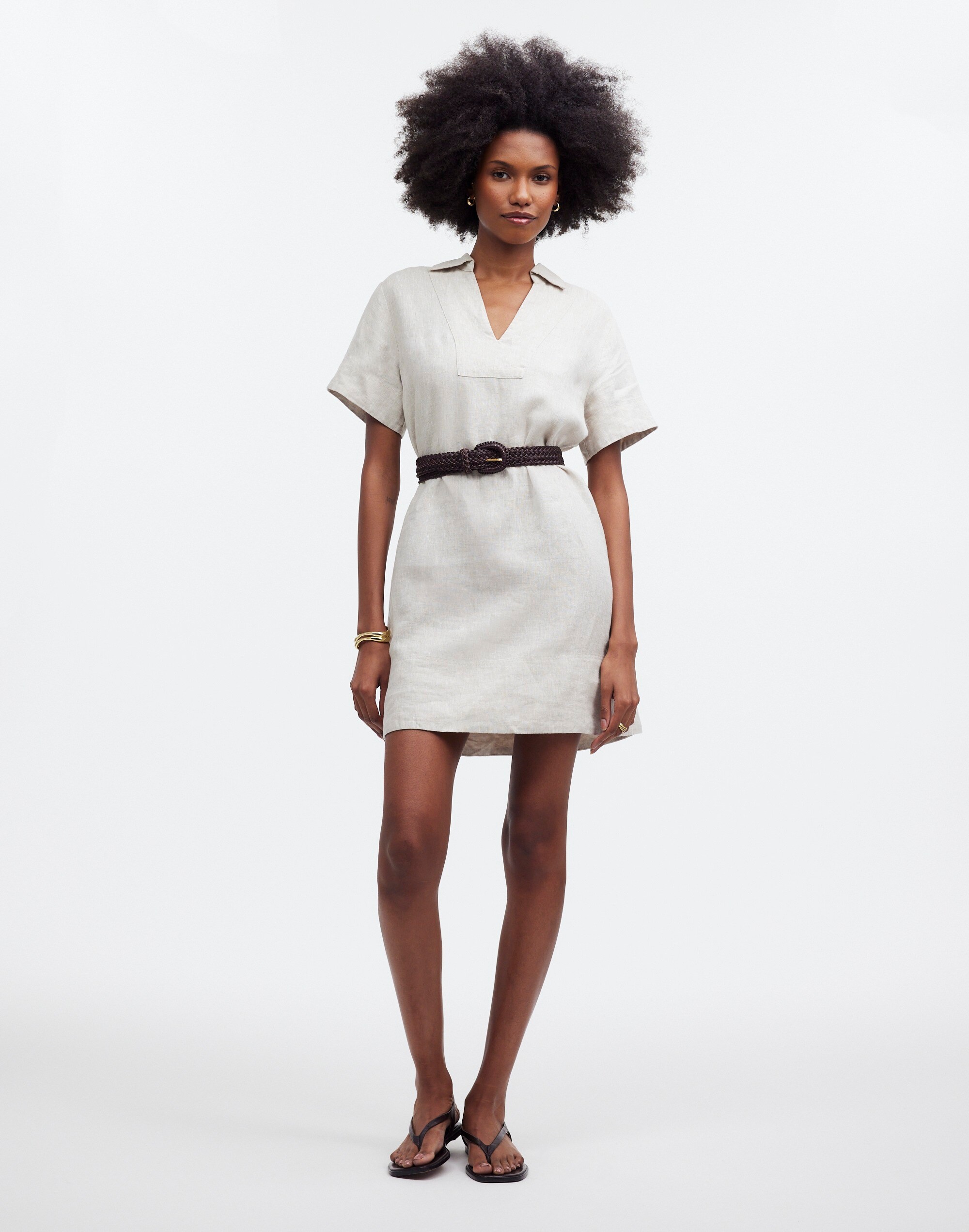 V-Neck Mini Dress in 100% Linen