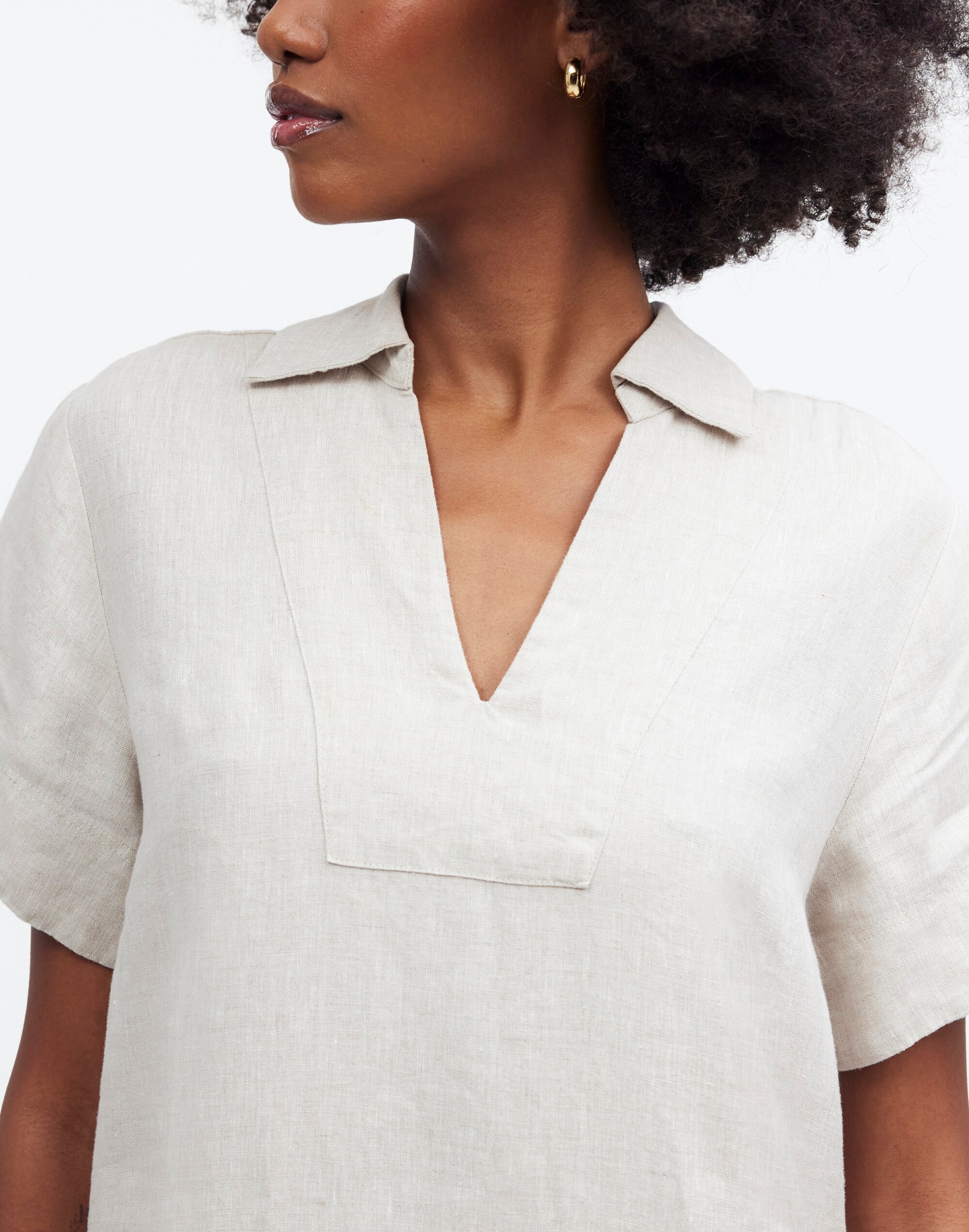 V-Neck Mini Dress in 100% Linen